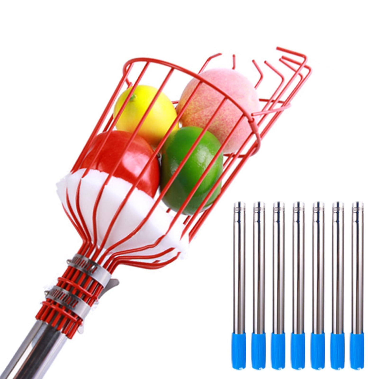 cueilleur de Fruits, Cueilleur de Fruits en Acier Inoxydable avec Coussinet de Protection en Mousse for Pommes, poires, Citrons, Oranges et abricots(2.8m)