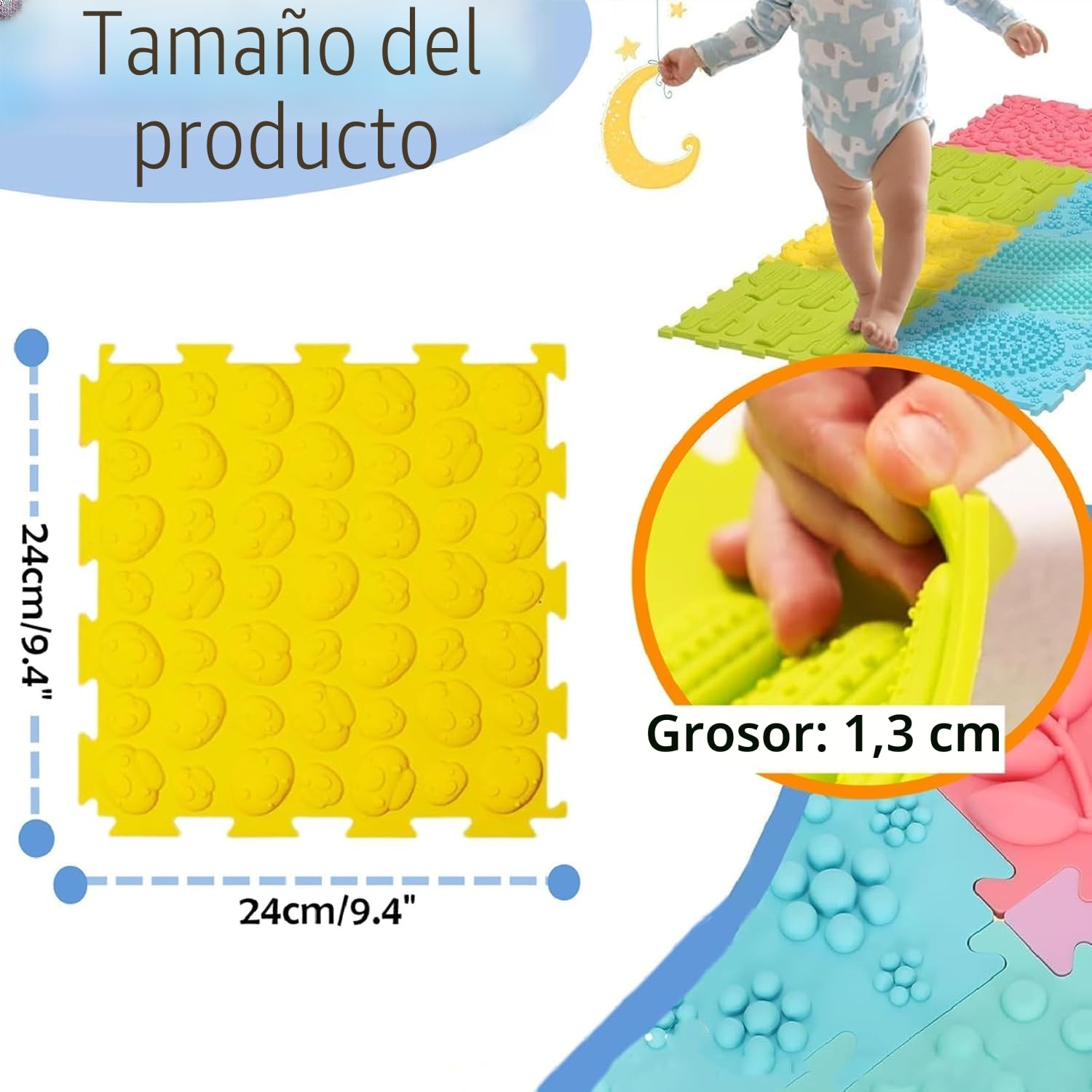 Tapete de Juego ortopédico de Rompecabezas de Masaje, tapete de Entrenamiento sensorial Texturizado, Azulejos para niños y Adultos, niños autistas