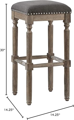 Miniatura 9 de Ball & Cast Taburete de bar tapizado de 26 pulgadas con altura de asiento de cocina, acabado de roble envejecido, tela gris, paquete de 2