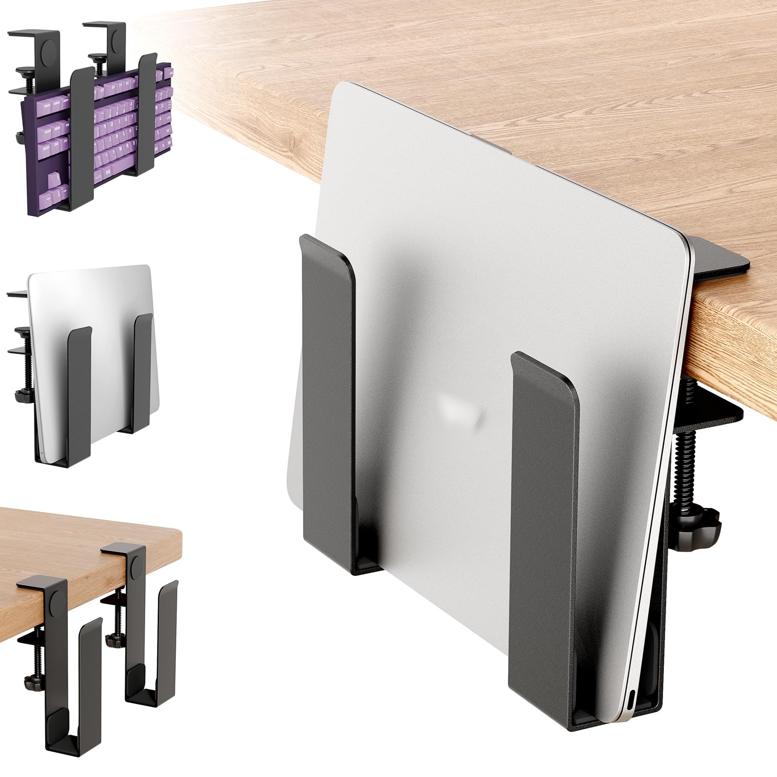 Étagère Latérale à Pince pour Bureau​ - pour Appareils Jusqu’à 38mm | Sans perçage - Rangement Organisateur en Acier Inoxydable pour Ordinateurs Portable, Tablettes, Claviers - bureaux et maisons