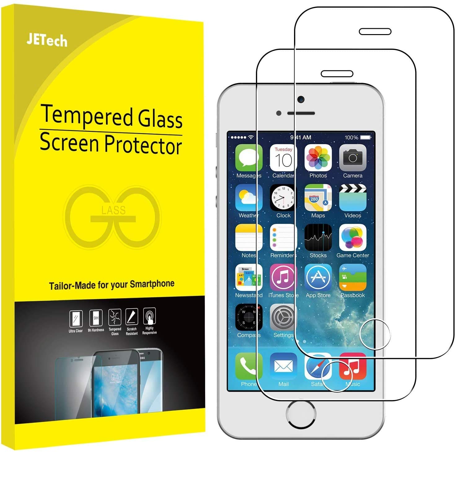 Divine Tempered Glass Screen Protector for Apple iPhone 5 / 5s / 5c with Installation kit (Full Transparent) Pack 2