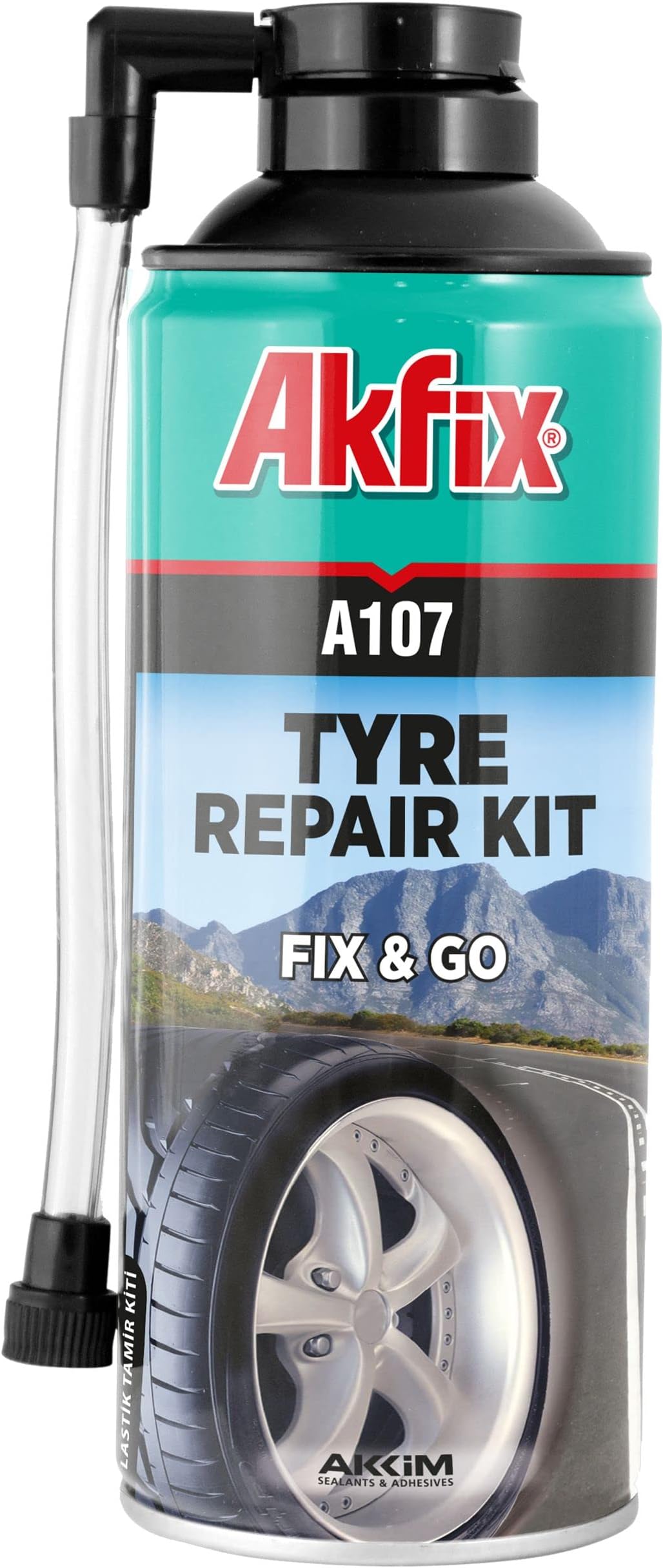 Akfix A107 Car Flat Tire Repair Kit - (1x10.5oz) Instant Emergency Flat Tire Repair Inflator for Cars, Motorcycles, SUVs, Safe for Tires & Wheels, No Removal or Jack Required - 1 Pack