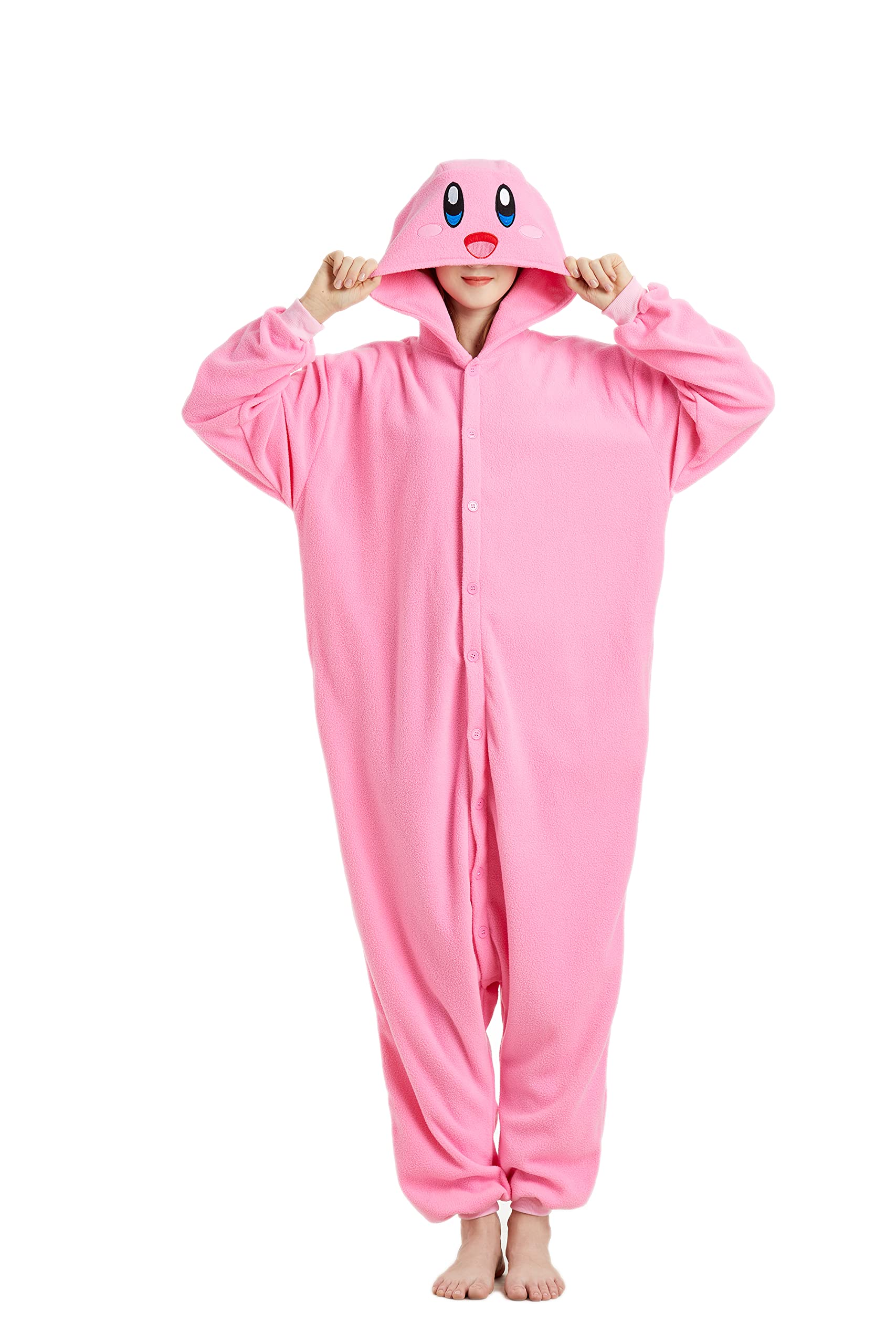 Mosbowone Unisex Adult Onesie Cartoon Kirby One-Piece Pajamas Women Costumes Animal Cosplay Jumpsuit
