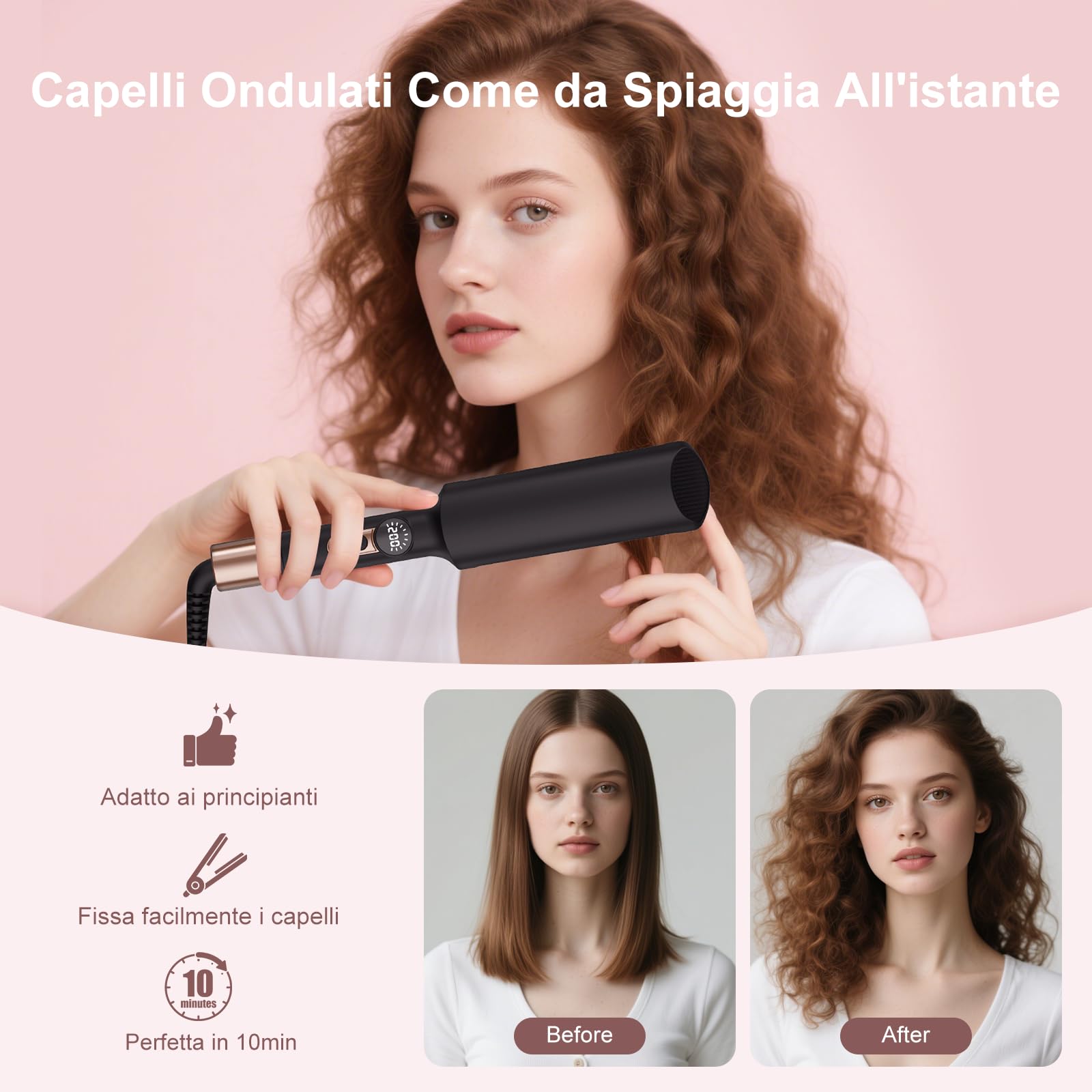 AISEELY Ferro Arricciacapelli per Onde, 20MM Piastra Onde per Capelli con 5 Temperature con Timer, Mini Ionica Ceramica Arriccia Capelli per Display LED, Perfetto per Principianti e Professionisti
