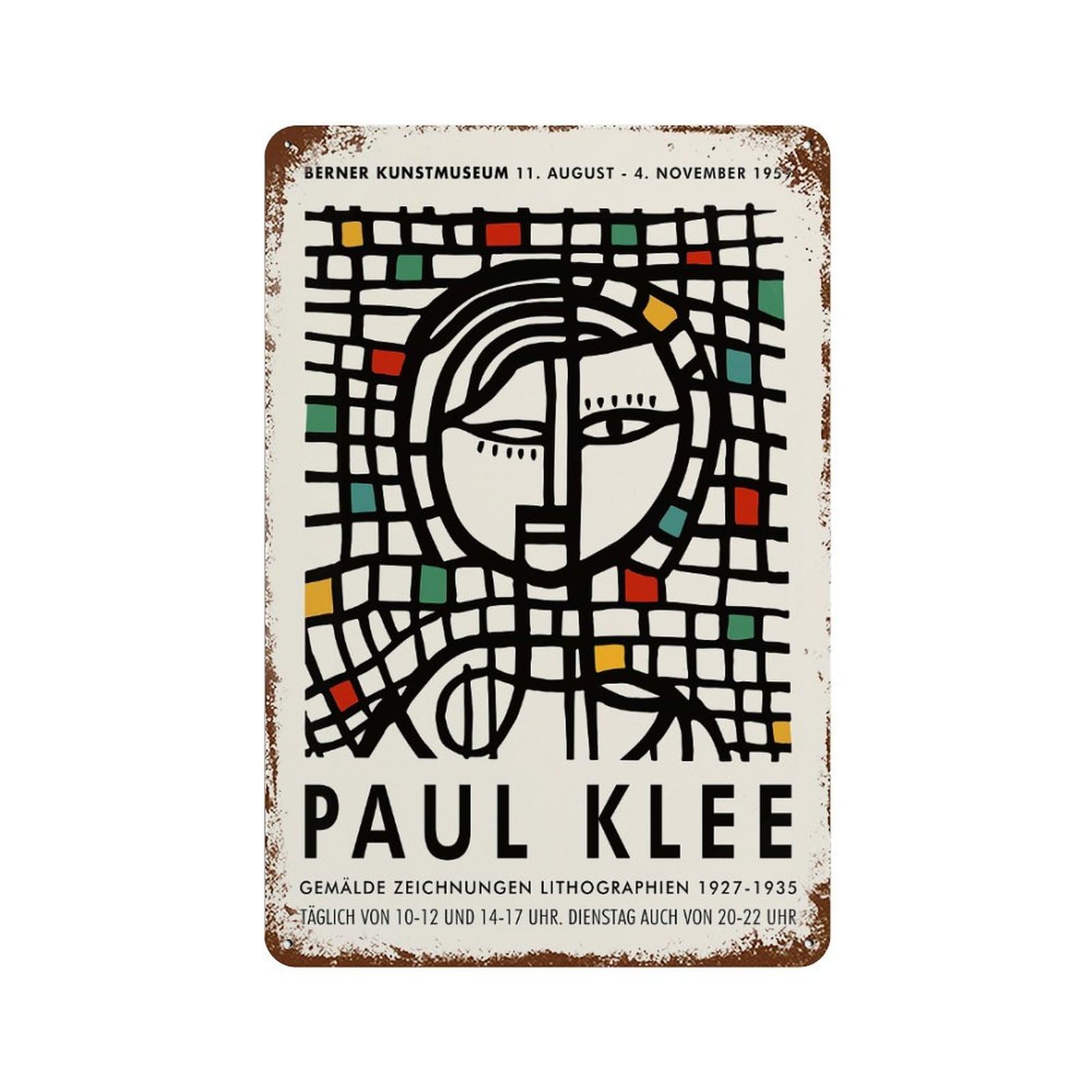 Paul Klee Exhibition 1959 Rust Effect Tin Sign 11.8"x7.9", Vintage Wall Decor for Pub, Kitchen And Man Cave Decor
