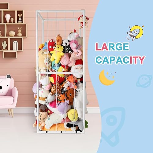 Miniatura 6 de VZIUDYN Soporte grande de almacenamiento de animales de peluche en el zoológico, estante organizador de almacenamiento de felpa de PVC con banda