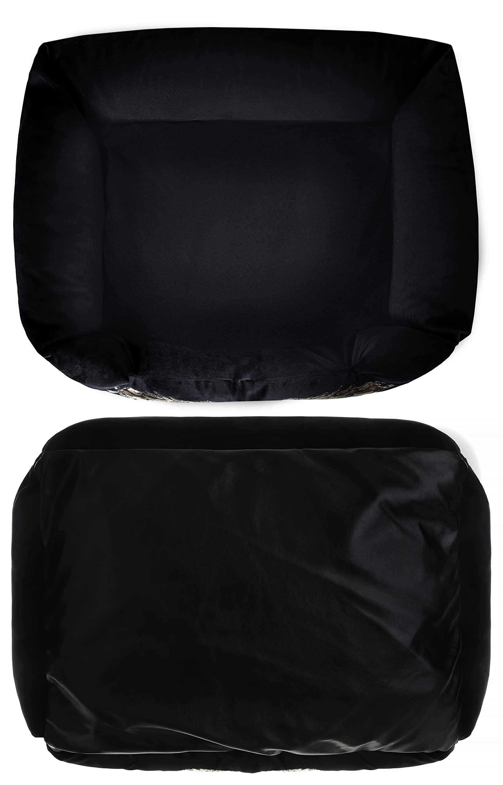 NELKE Lit pour chien, style glamour, canapé pour chien, noir avec ailes dorées, canapé de luxe pour chiens de petite et moyenne taille, coussin lavable
