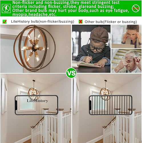 Miniatura 4 de LiteHistory Bombilla LED T45, bombilla LED E26 de 6 W, regulable, equivalente a E26, 60 vatios, blanco cálido 3000 K, bombilla Edison E26, AC120V,