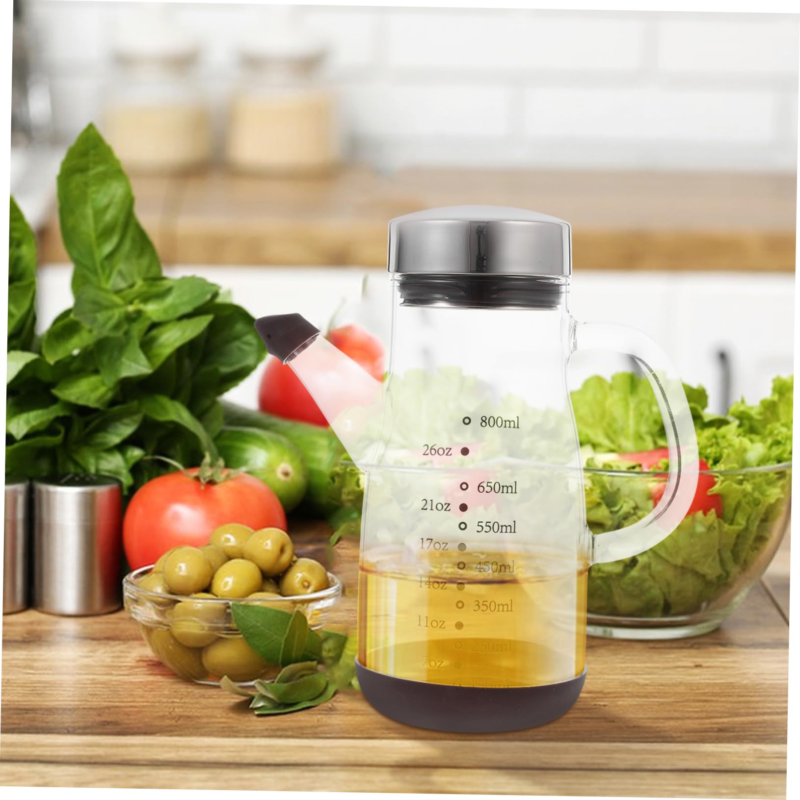 Große Ölflasche aus Hochborigem Glas mit Edelstahl Tropfstopp Rutschfester Boden für Küche Öl und Essig
