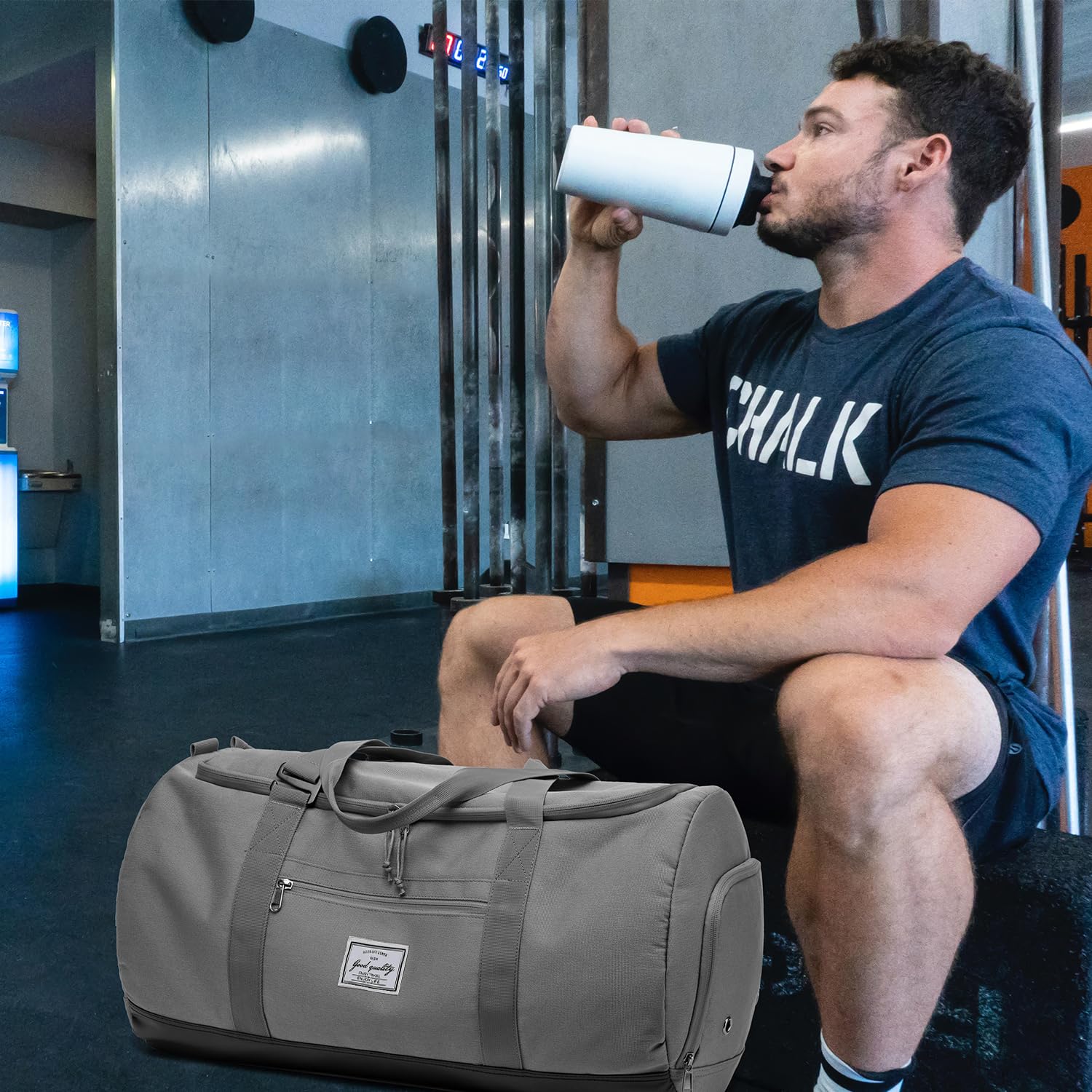 Torba sportowa, męska, duża, 60 l, torba podróżna, plecak z kieszenią na buty, torba treningowa, damska torba fitness, szary, 60L, Sport, podróże, fitness, siłownia