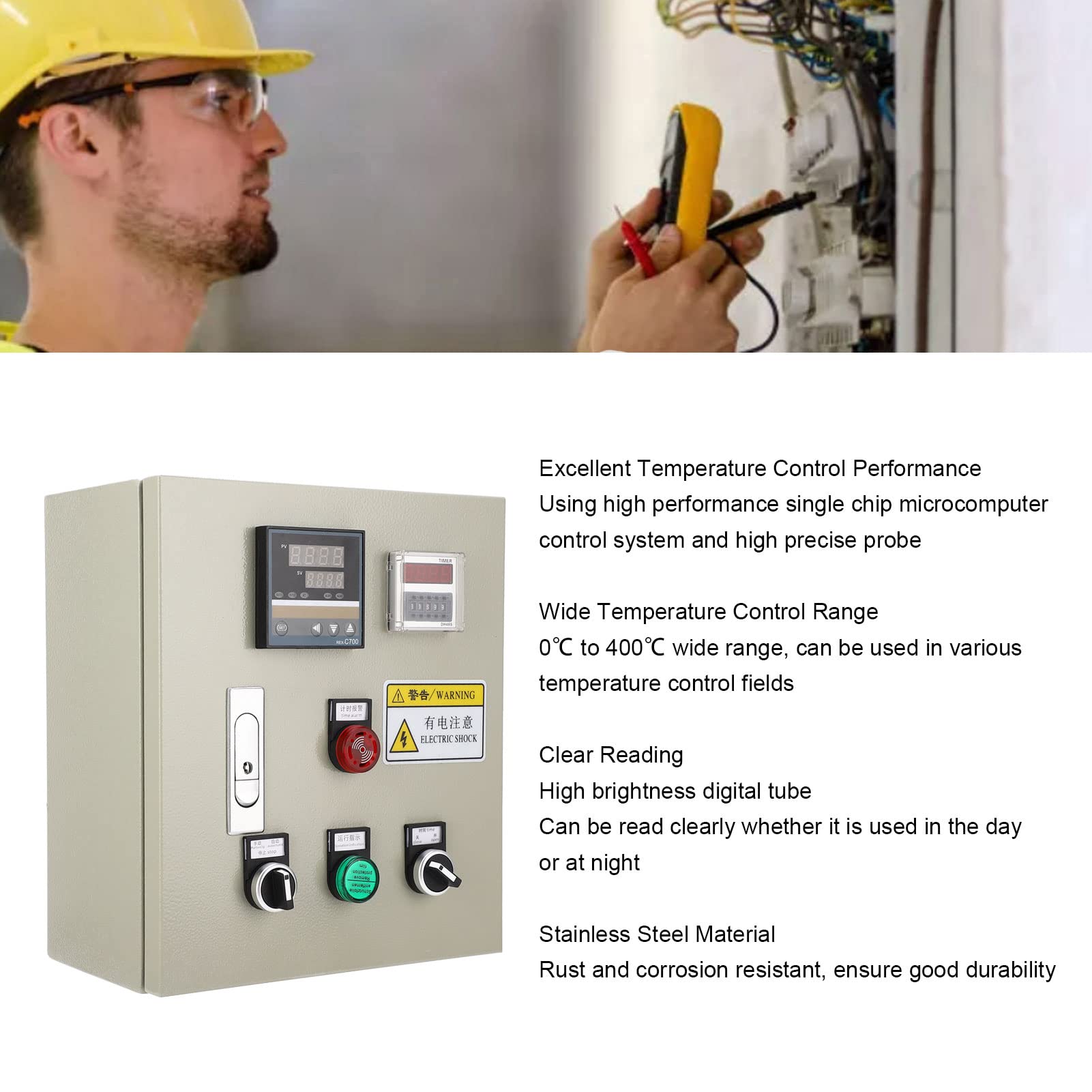 Annadue Controlador de Temperatura PID Caja de Termostato Trifásico 15KW 380V Pantalla Digital de Alta Precisión Control de Temperatura Inteligente para Horno Máquina de Curado UV