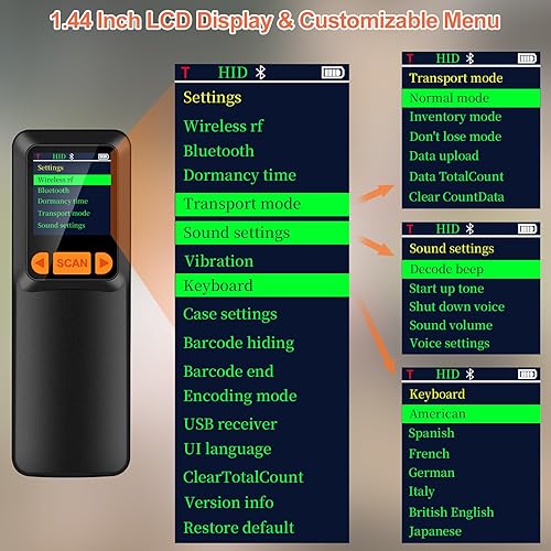 Miniatura 2 de KUIIYER Mini escáner de código de barras Bluetooth, escáneres inalámbricos 2D QR 1D de código de barras con pantalla LCD y teclado de ajuste y voz