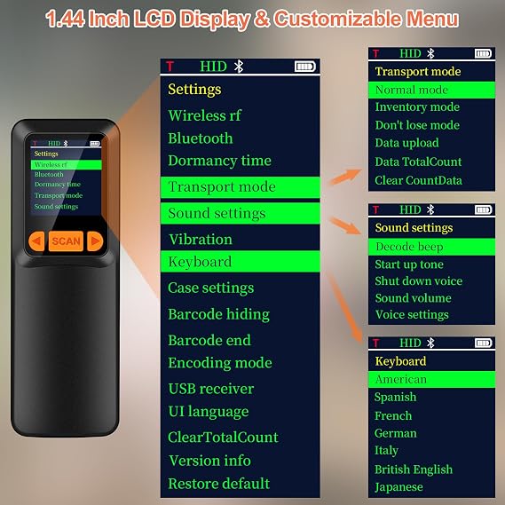 KUIIYER Mini & Industrial Bluetooth Barcode Scanner, Wireless 2D QR 1D Bar Code Scanners, USB Plug & Play Handheld Barcode Reader for iPhone, Android, Computers & POS