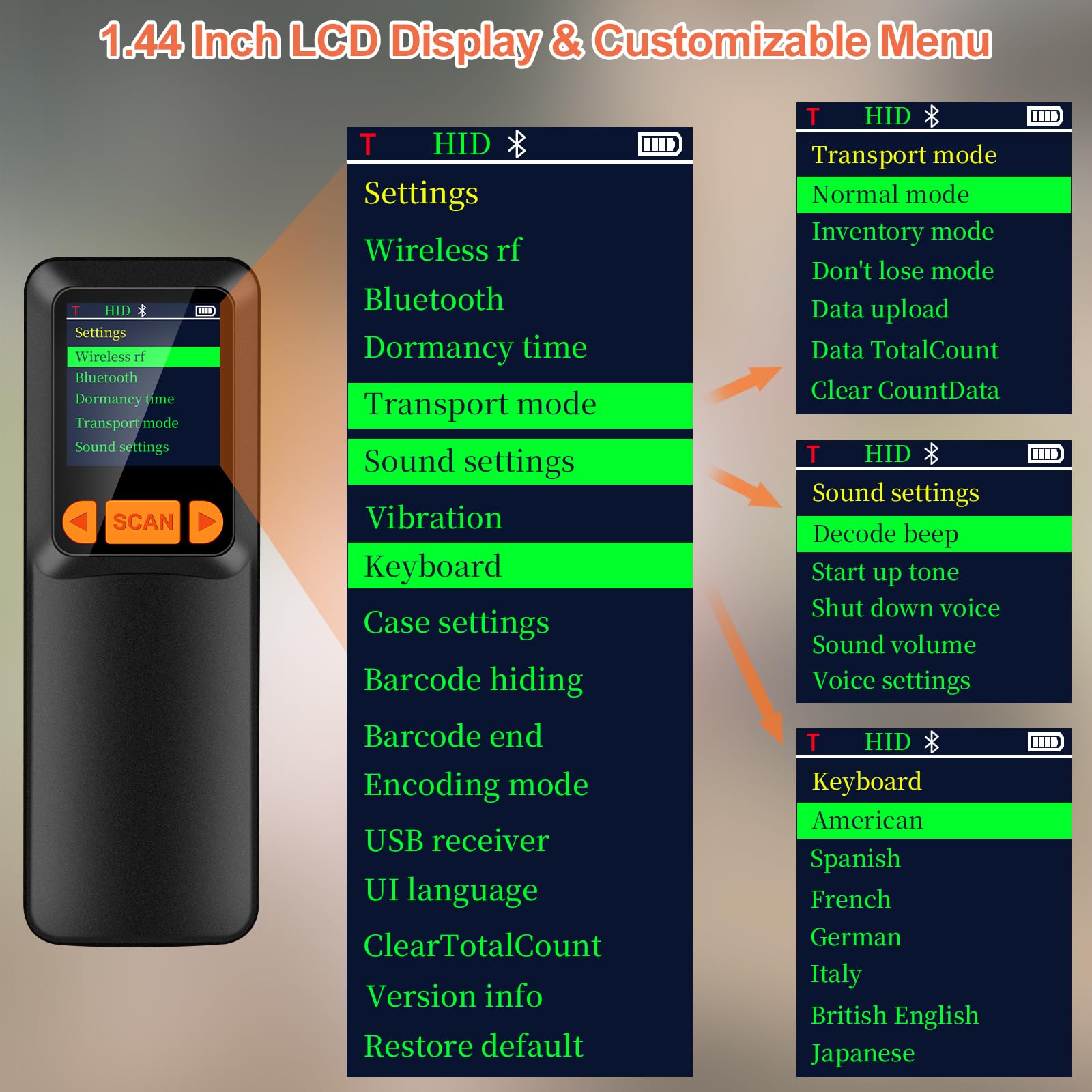 Scanner QR Bluetooth KUIIYER 2D 1D LCDPortable - Dettaglio