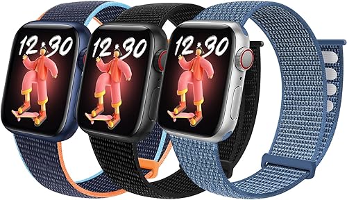 Asondig Correa de reloj compatible con Apple Watch de 3 paquetes de nailon deportiva arco iris de repuesto para niños y niñas correa de velcro suave