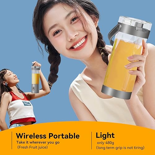 Miniatura 6 de Exprimidor portátil eléctrico USB personal, mini licuadora portátil para batidos y licuados de jugo, 12 cuchillas, ideal para mezclar, compacto,