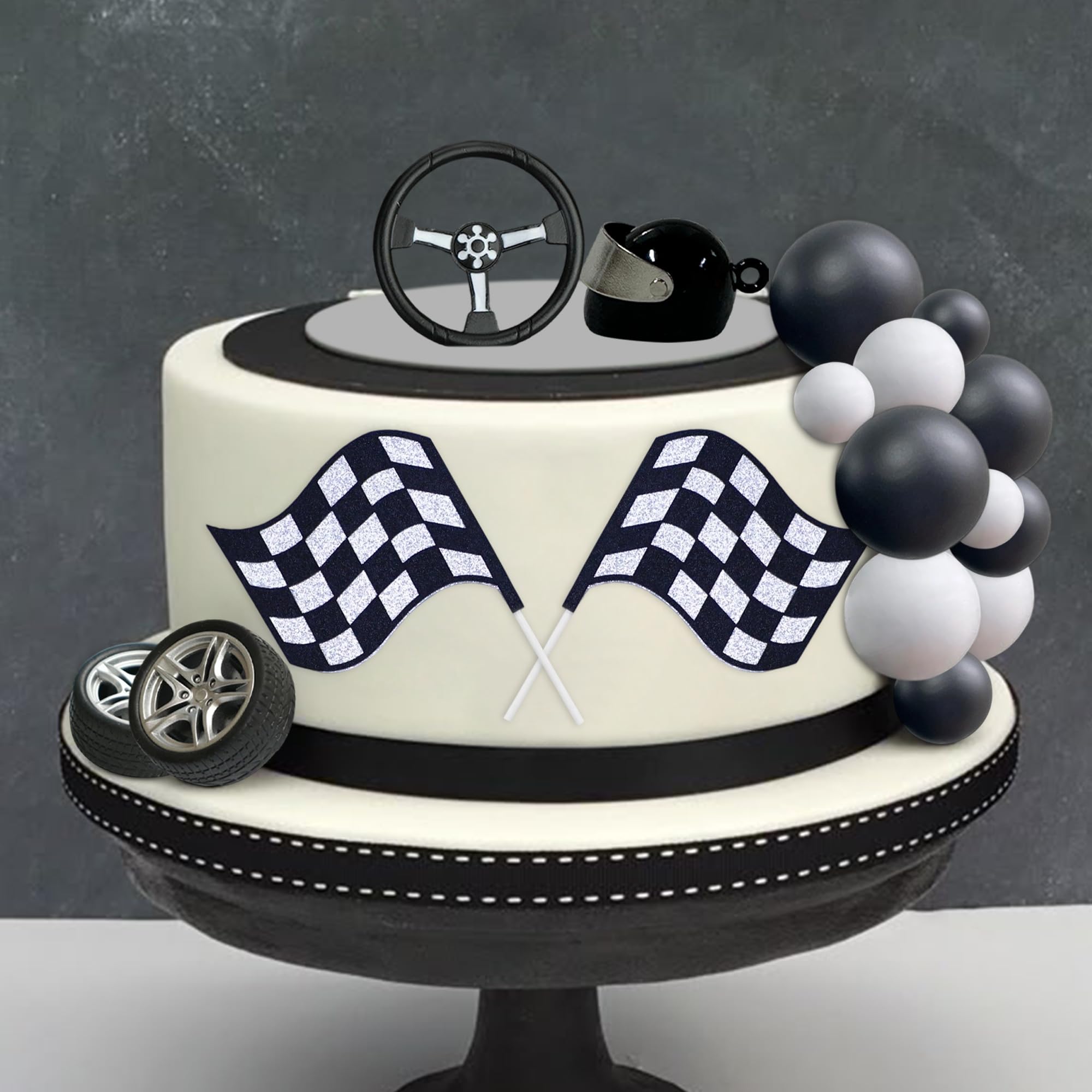 Decoration Gateau Anniversaire Moto - Lot 2 Pièces Flashing Happy Birthday Thème Sportif Moto