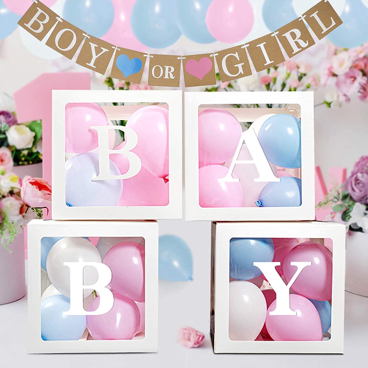 Buy [2021 UP ]Balloon Boxes Baby Shower Decorations 4Pcs DIY White Transparent Boxes with