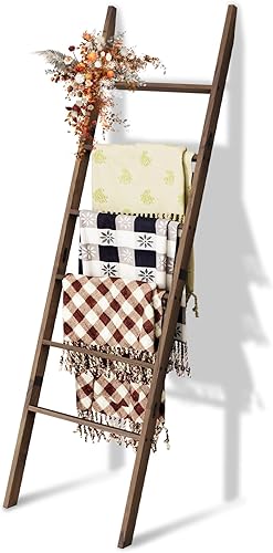 Escalera de Madera de Acacia para Mantas de 6 Niveles, 5.7 Pies (66.5'') Soporte para Mantas, Colchas y Toallas, Escalera Decorativa de Madera,