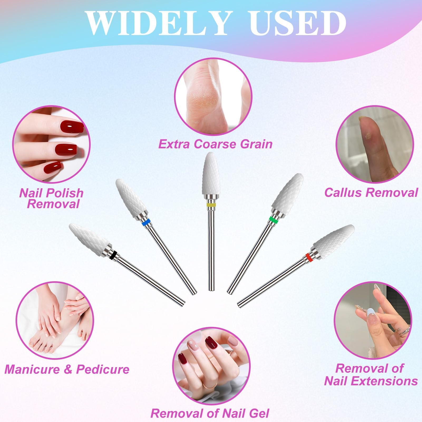 Set di Punte per Unghie in Ceramica Professionale, 3/32'' Forma di Mais, per Lucidatura Acrilico e Gel, Ideale per Manicure e Pedicure, Kit di 5 Pezzi per Tecnici e Appassionati di Nail Art