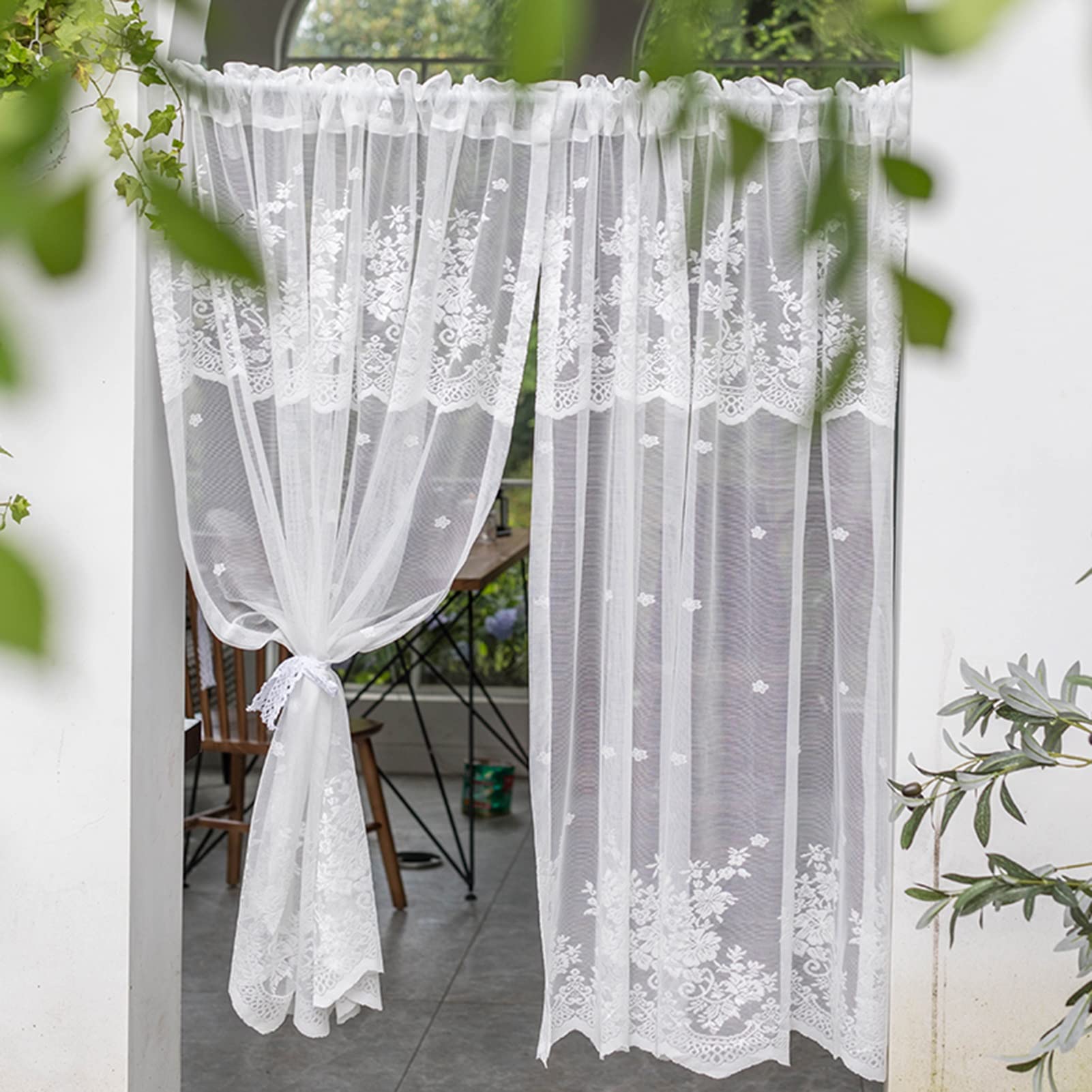 1 Panneau, Rideaux Voilage Voilé en Dentelle Diaphane Blanc, Draperies Décoratifs de Fenêtre, Rideau à Motif de Fleurs pour Salon, Cuisine (Size : WxH250x260cm/98x102inch)