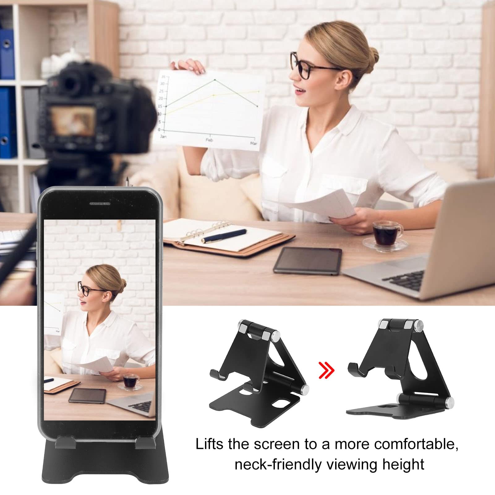 Stojak na Telefon Komórkowy, Regulowany Aluminiowy Uchwyt na Telefon Komórkowy Obrót o 360 Stopni Stojak na Tablet Biurkowy na Telefony Komórkowe, Tablety