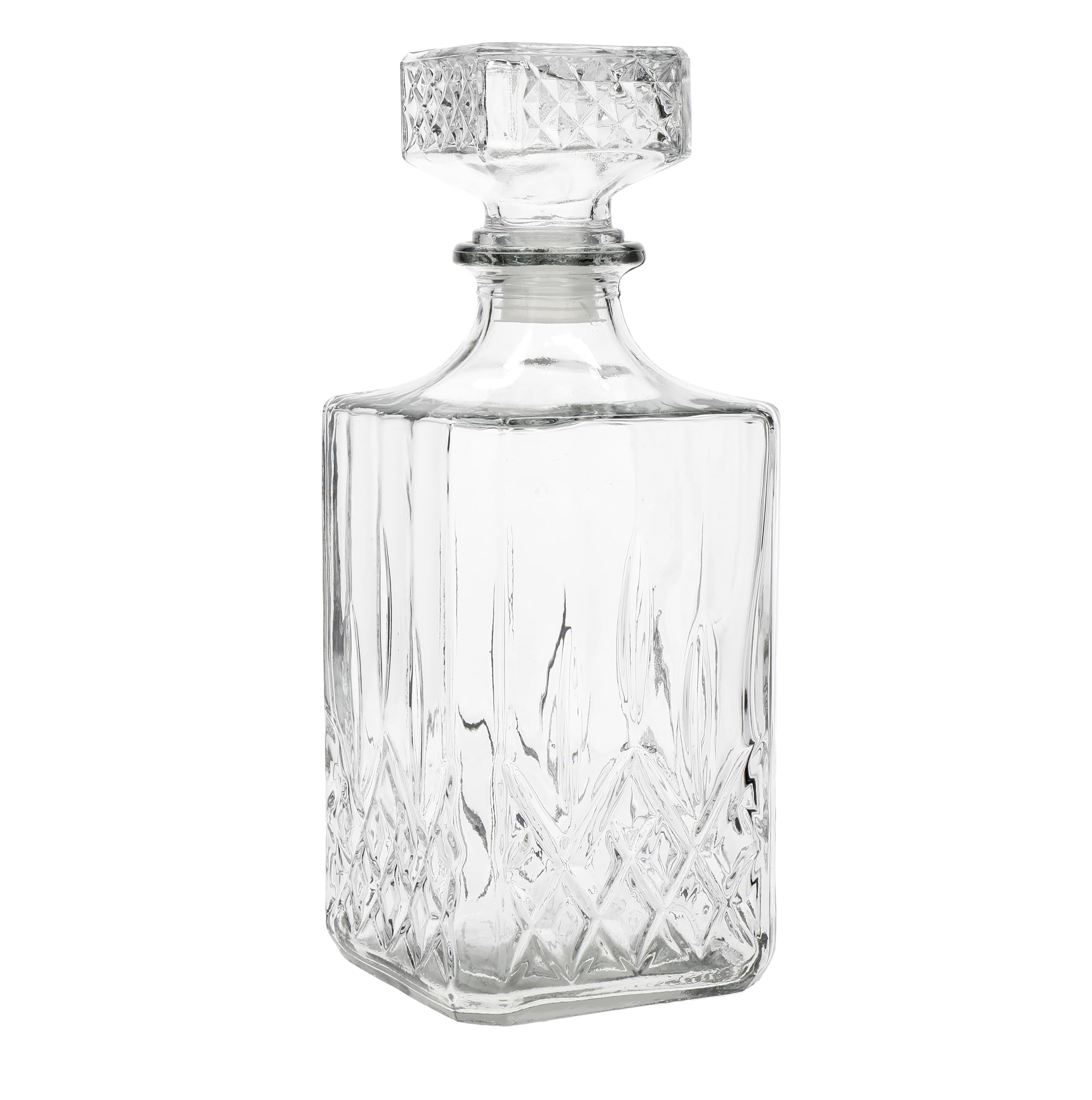 BarCraft Decanter per Whisky 900ml e set da Regalo, in Vetro Tagliato, 5 Pezzi, con Tappo in Silicone e 4x Bicchieri, 26 x 10 x 24cm
