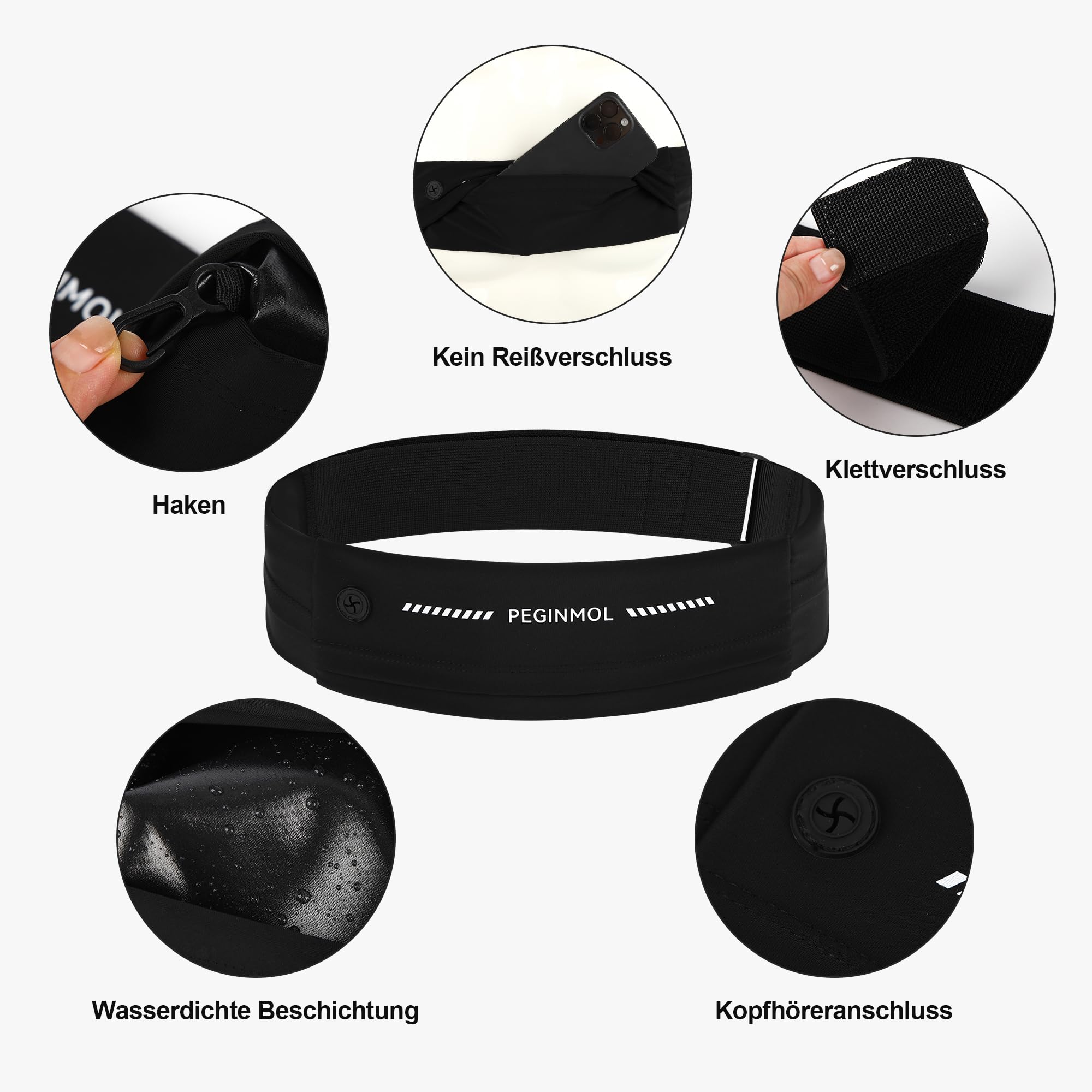Laufgürtel für Handy, Hüfttasche für Running mit Schlüsselbund – Leicht Atmungsaktiv Wasserdicht, Mehrere Fächer, Reflektierend Kopfhöreranschluss – für Damen Herren zum Joggen, Sport, Reisen