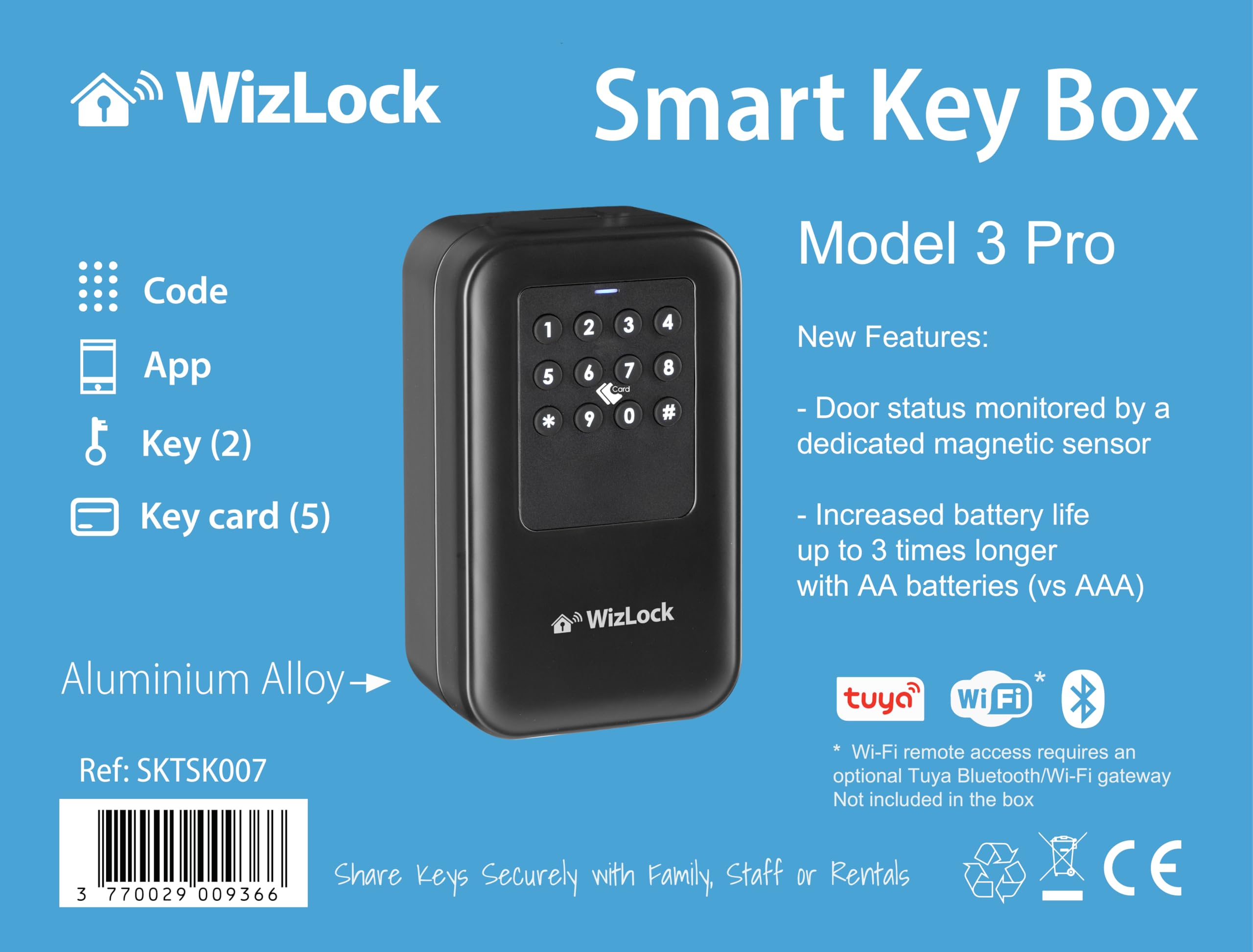 Boîte à clés connectée Tuya - Autonomie accrue - Capteur exclusif Ouvert/Fermé - Passerelle Bluetooth/Wi-Fi - Code, 5 Badges, Smartphone, 2 Clés de Secours - IP66