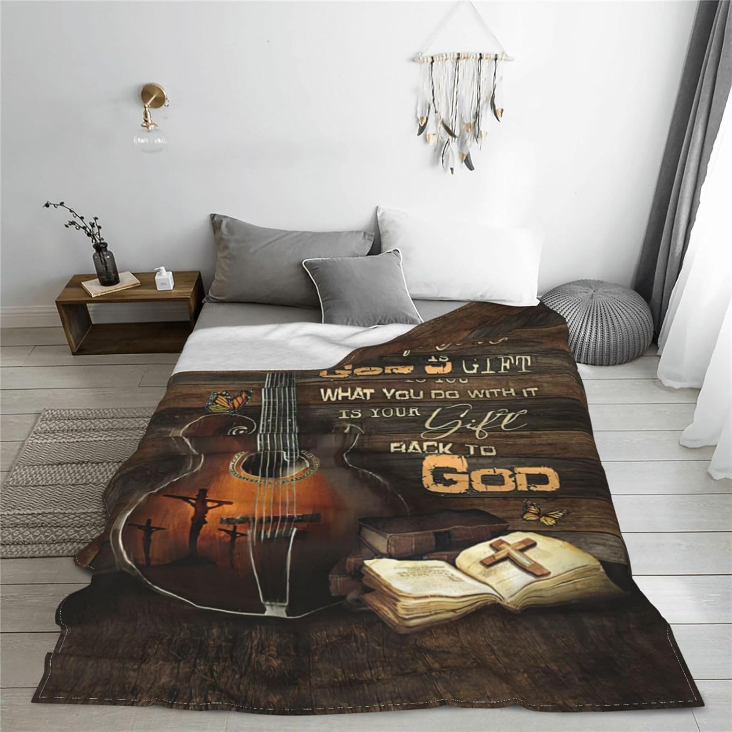 Guitar Gifts Blanket Rock Christian Guitar Throw Blankets Cozy Fleece Flannel Blanket Soft Warm Plush Lightweight Blanket Music Gifts for Guitar Players Men Women Boys Girls for Couch Sofa Bed 60"X80"