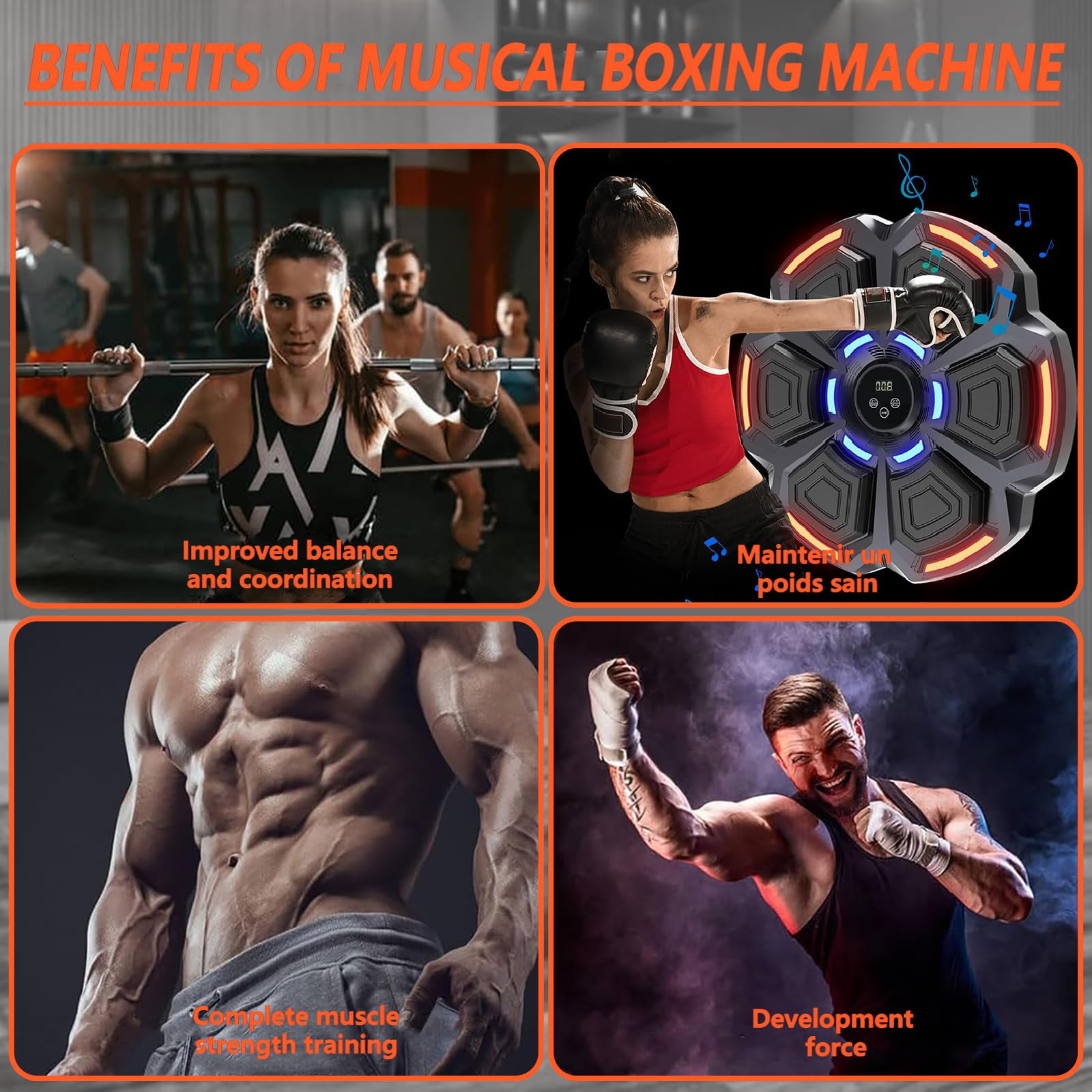 VHV Machine de Boxe Musicale, Machine de Boxe Musicale Adulte, 9 Modes de Vitesse Cible Boxe Mural Musique - Comptage Intelligent et Bluetooth Musicboxing pour Enfants Entraînement à la Maison