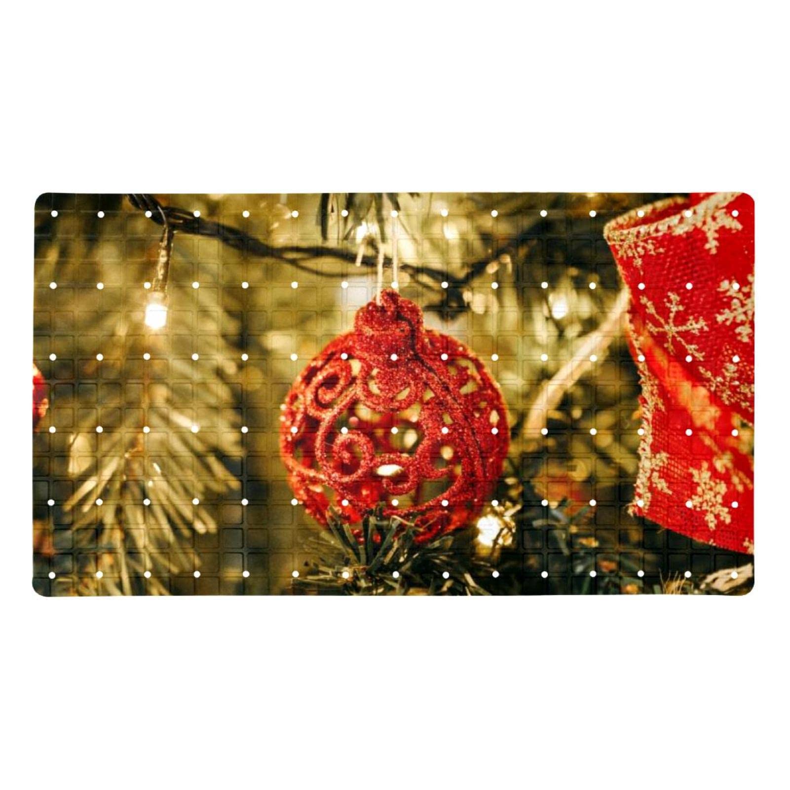 Tapis de bain pour s'asseoir antidérapant avec ventouses et motifs sapin de Noël rouge