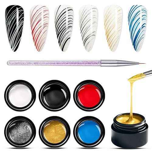Miniatura 9 de MEET ACROSS Gel de araña luminoso de 6 colores, gel de dibujo de arte de uñas que brilla en la oscuridad, pintura de gel de araña de dibujo elástico