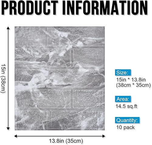 Miniatura 2 de Paneles de pared 3D de 29 pies cuadrados de cobertura, despegar y pegar de espuma de ladrillo 3D, papel tapiz autoadhesivo de piedra sintética negra