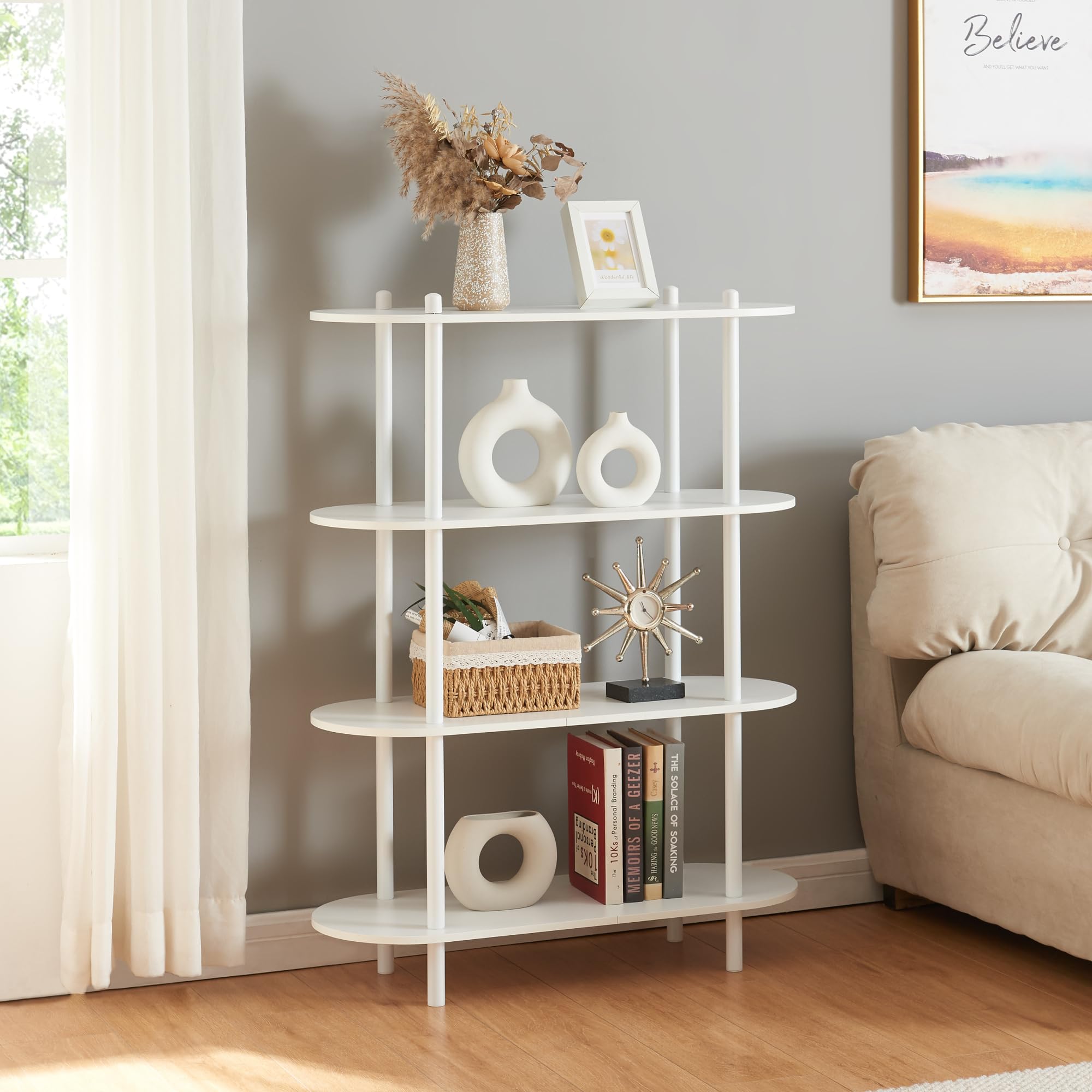 [en.casa] Estantería Independiente Øvre de 4 Niveles Librería con 4 Estantes Mesa Consola para Salón Entrada Oficina Metal/Aglomerado 108x80x30cm - Blanco