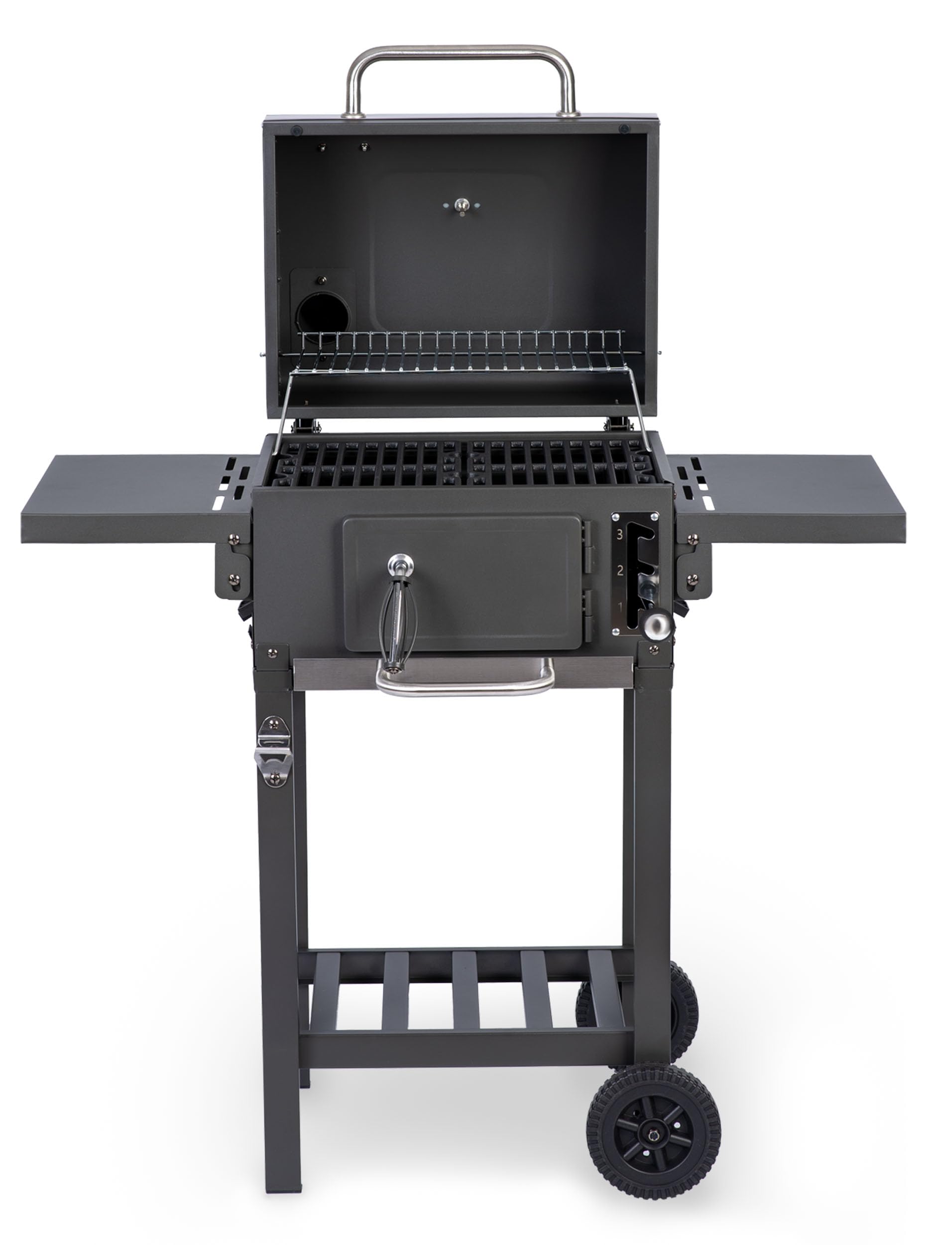 Berdsen grill na węgiel drzewny wózek z pokrywą termometr palenisko grilla 110 x 96 x 35 cm szary