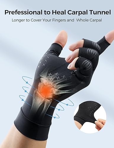 Miniatura 4 de FREETOO Guantes de cobre para aliviar el dolor del túnel carpiano, fortalecen los guantes de compresión para aliviar dolores de manos, hinchazón,