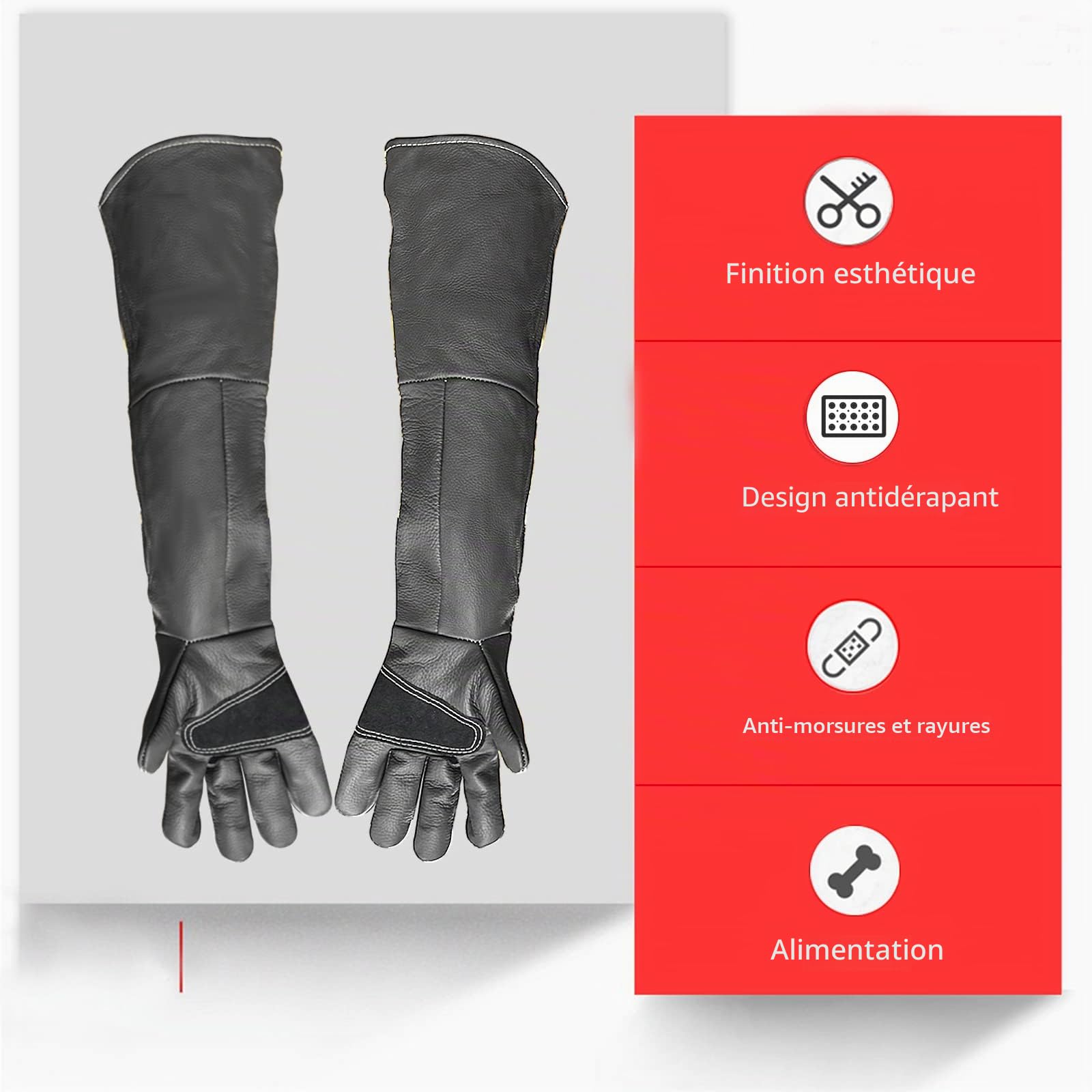 Anti-Morsure Gants de Manutention pour Animal, 60cm Gants de Travail en Cuir pour Le Soudage, Le Jardinage ou la Manipulation de Chat/Chien/Serpent/Lézard/Faucon/Reptile (Couleur Profonde)