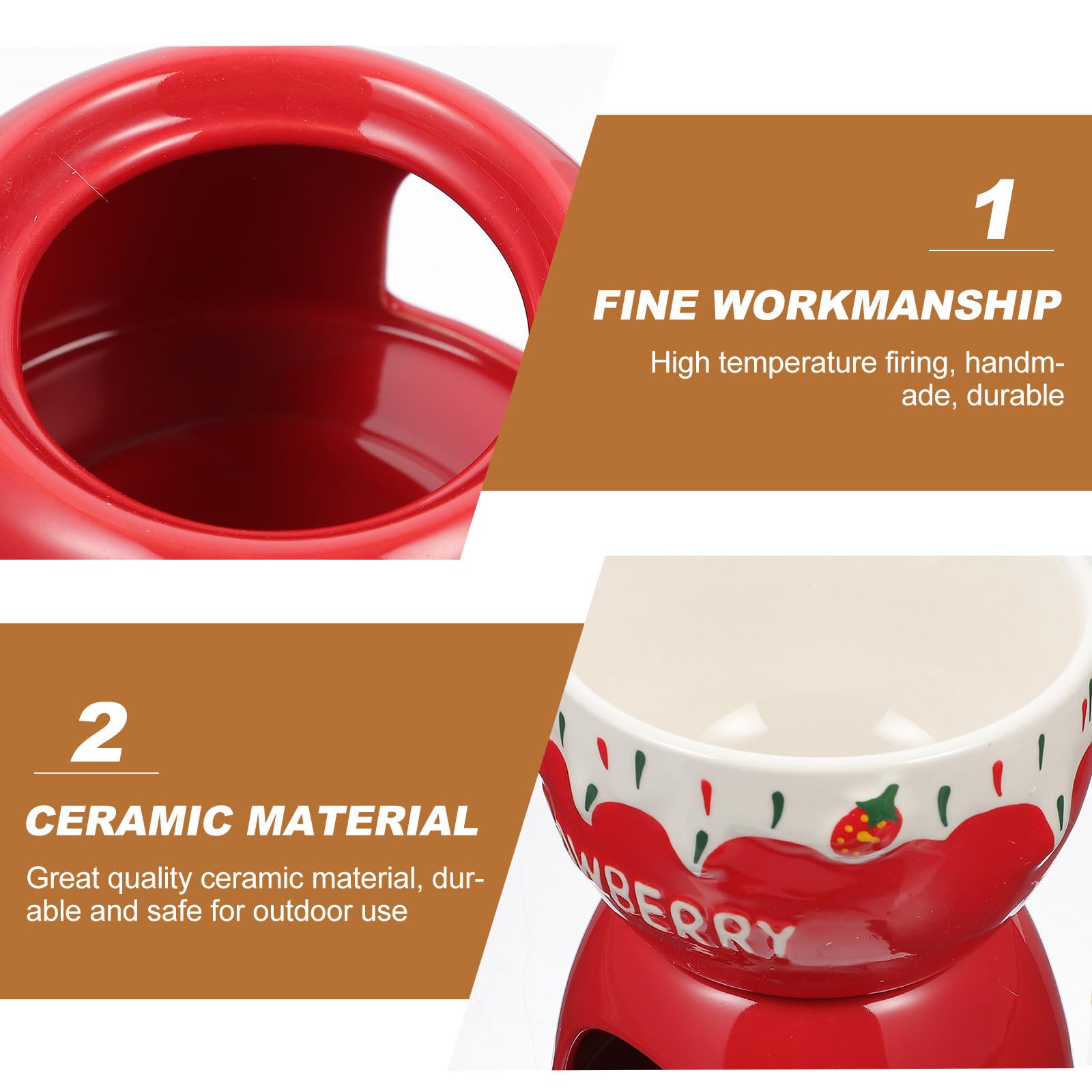 Olla de Cerámica para Fondue de Chocolate y Queso Calentador para Mantequilla, Diseño Fresa Rojo, Adecuado Obsequio para Amigos y Familia en Invierno