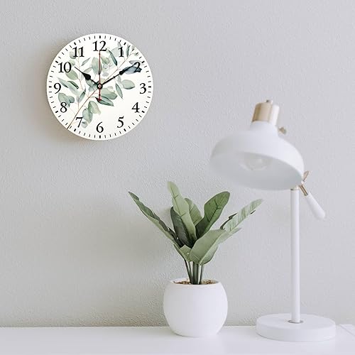 Miniatura 6 de Acuarela - Reloj de pared de eucalipto rústico con ramas de follaje botánico de madera retro, reloj de pared de cuarzo de calidad, sin tictac,