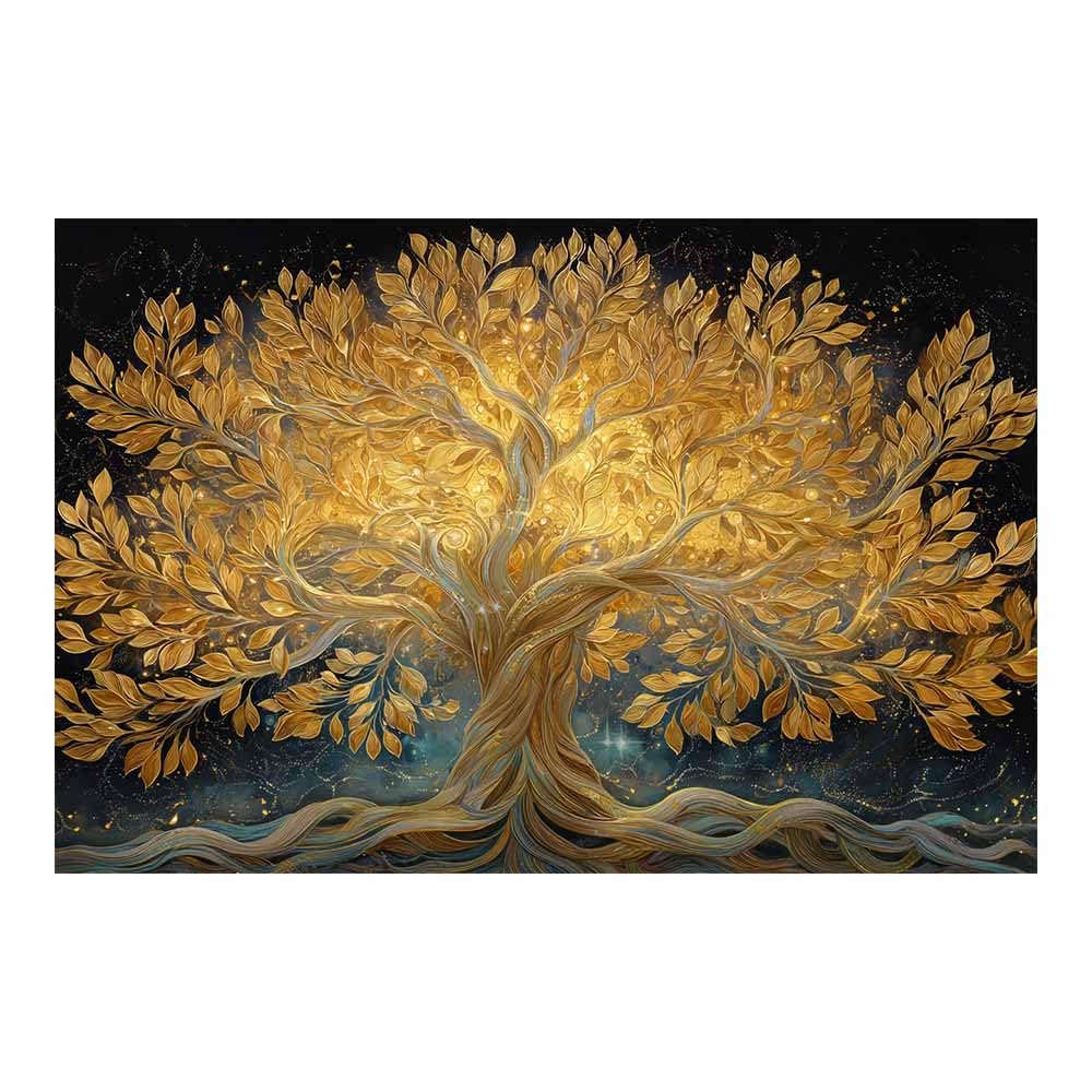 ZAMAEIU The tree of life Entwined-Branch Tree Canvas Paintings Abstract Tree,Wall Art Poster Modern Room Bedroom Home Decor Geometric Print Patterns(golden)-80x120cm Unframed