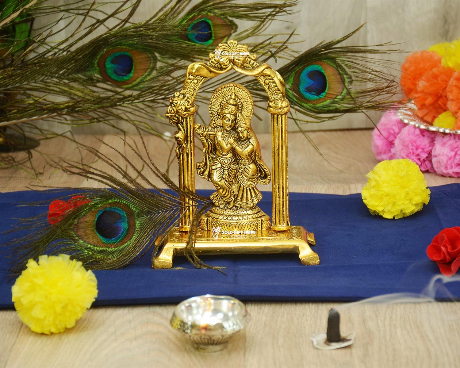 GoldGiftIdeas Oxidized Gold Plated Vaikunth Radhe Krishna Idol for Pooja Room, Return Gift for Housewarming, Radhe Shyam Statue for Home, Indian Pooja Items for Gift, Occasional Gift