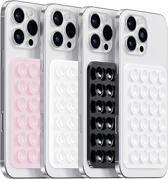 Anteel Silicone Suction Phone Case Mount, Silicon Adhesive Phone Grip for Smartphones, Hands-Free Mirror Shower Phone Holder for Selfies, Tiktok Videos LPK&WHT&TP&BLK