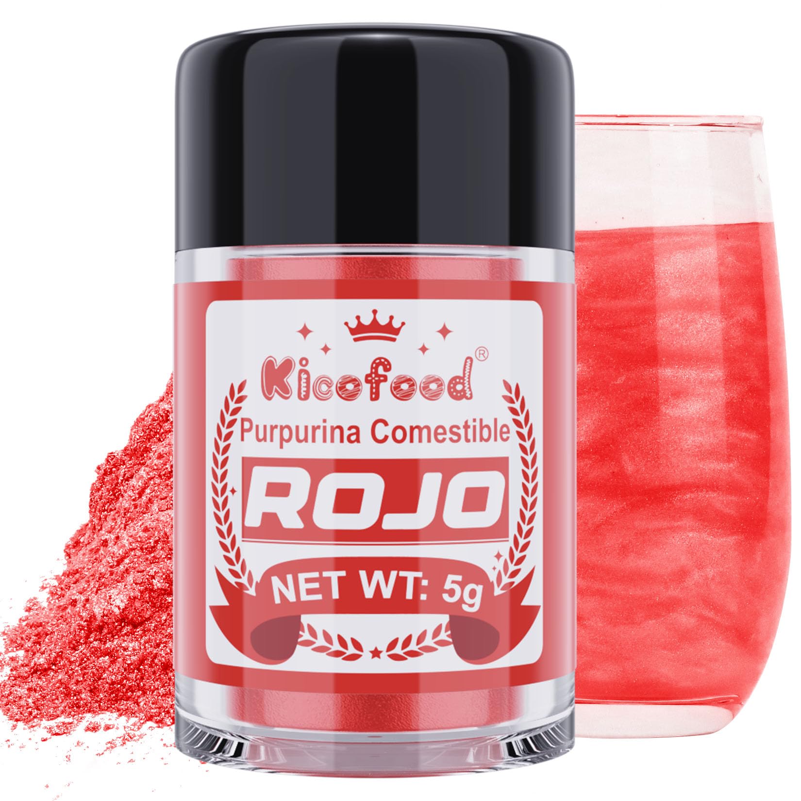 Purpurina Comestible - Kicofood 5 g Purpurina Comestible Reposteria, Purpurina Colorante Alimentario, Glitter Colorantes Alimentarios para Decoración de Magdalenas Chocolate Bebidas (Rojo)