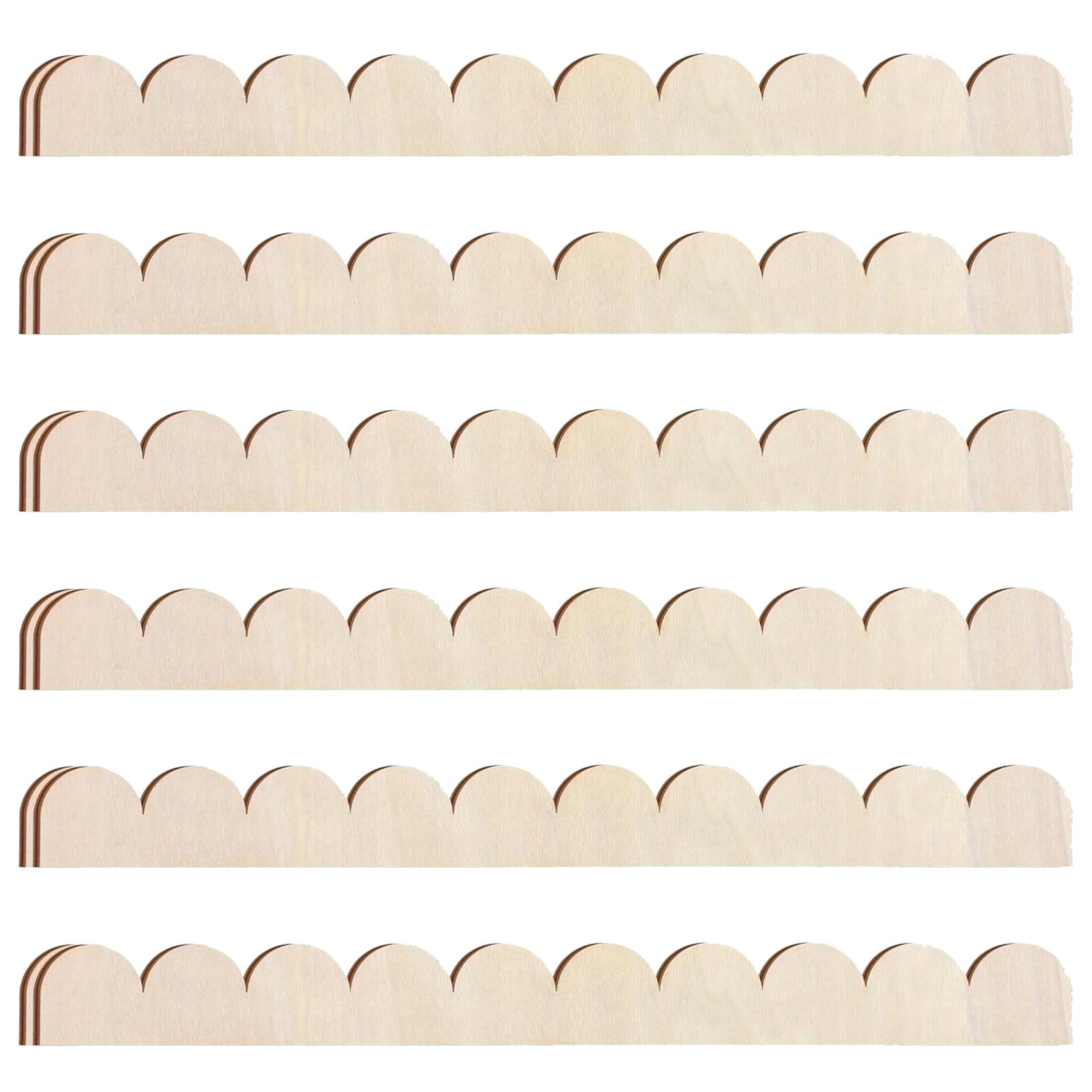 12pcs Scalloped Wood Trim 40cm Unfinished Wooden Moulding Trim Decorative Wave Edge for Cabinets Shelves Wall DIY Craft Nursery & Home Decor