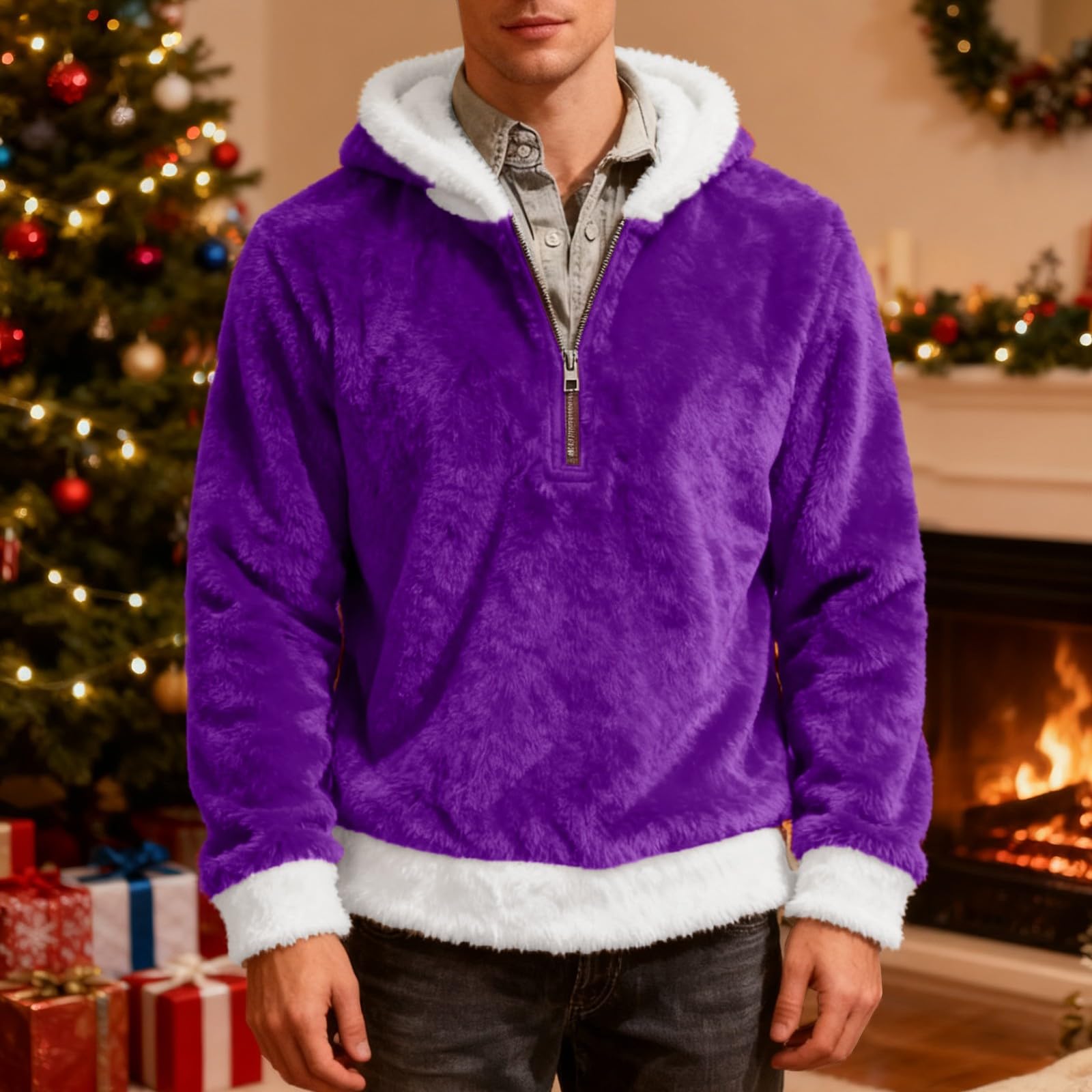 Sudadera Laboral Unisex con Capucha, De Forro Doble Faz, Cremallera, Cómoda, Informal Y Estilo. Chaqueta Verano Hombre (Purple, XL) Entrenamiento Boxeo Kit Pesca Completo Ropa Trabajo