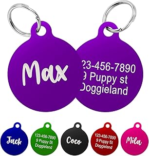 Double Sided Pet Tag ID, Custom Text Dog & Cat Name Tags, Round Engraved Pet ID Tags, Microchipped Anti Lost Puppies & Kitties Aluminum Light Weight Tags