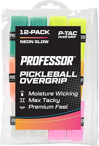 Professor P-Tac Pickleball Paddle Overgrip  Cinta de agarre máxima adherente que absorbe la humedad para paletas de pickleball en paquetes de 6 y