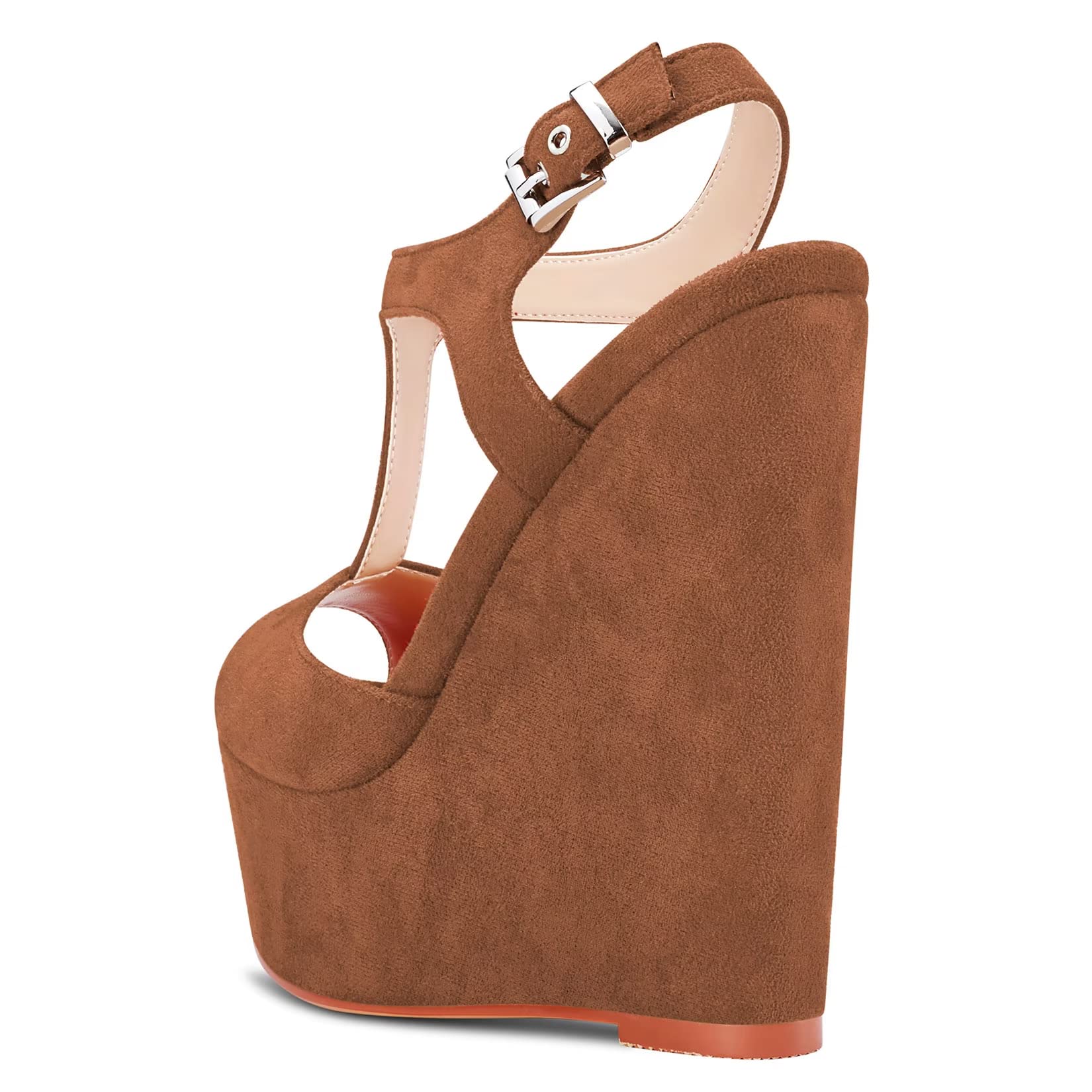 Saekcted Mujer Alto High cuña esparto Plataforma Heel Abierta Punta Sandalias T-strap Correa Tobillo Cierre con Hebilla Fiesta Dress Cute Zapatos