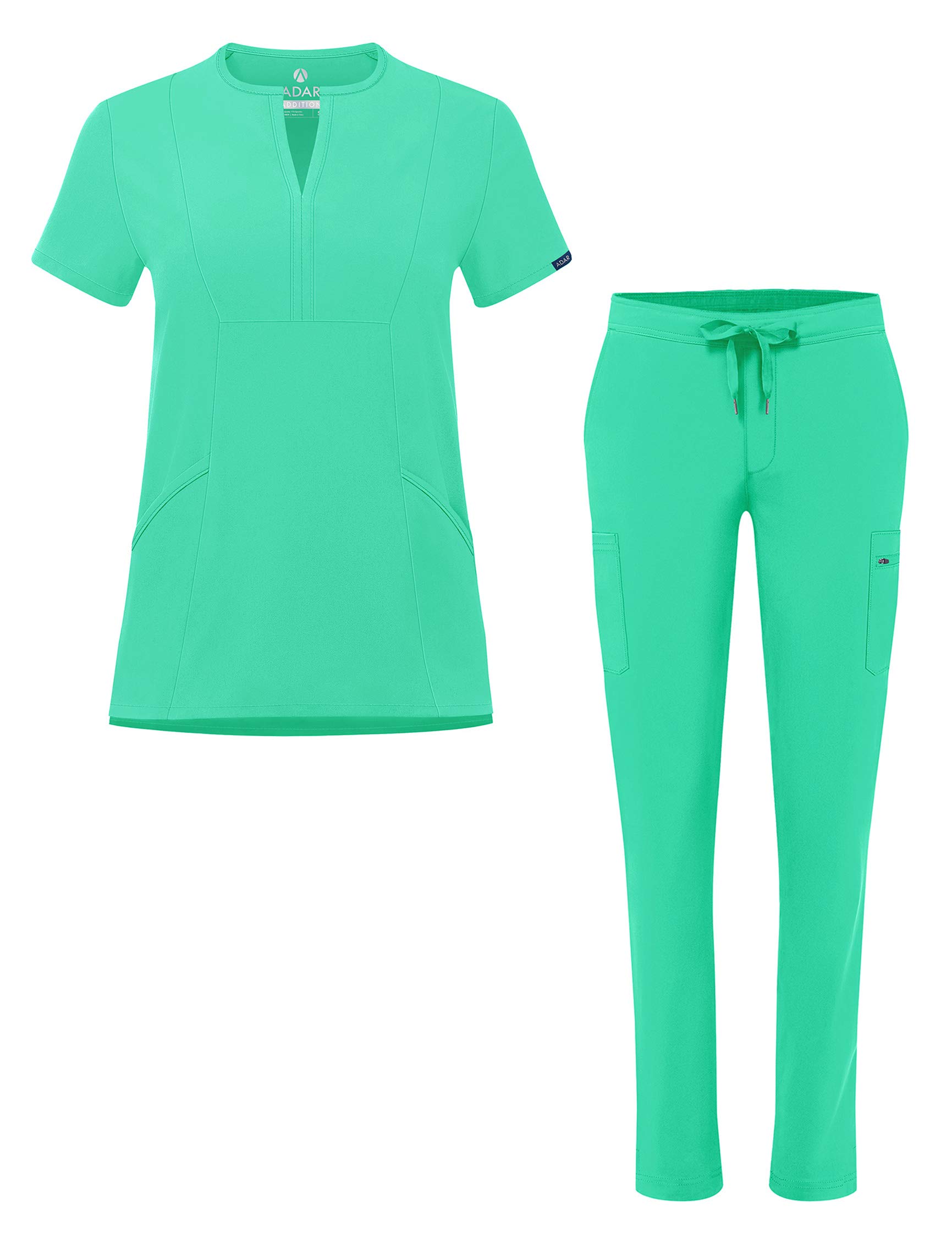 Adar UniformsAdar Addition Go-Higher Scrub Set for Women - Notched V-Neck Scrub Top & Skinny Cargo Scrub Pants
